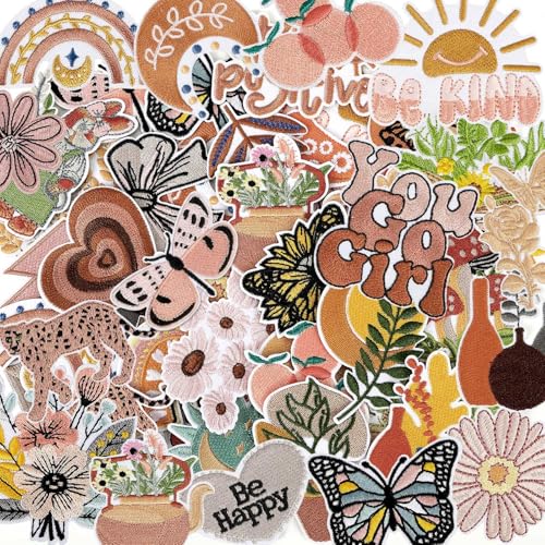 AUGSUN 60Pcs Vintage Boho Iron on Patches Embroidered Girly Sew on Applique