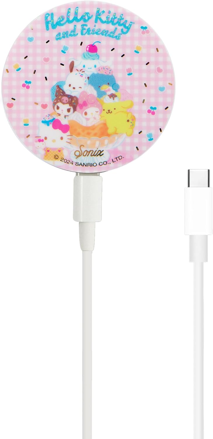 Sonix x Sanrio Magnetic Charger for MagSafe for iPhone 16, iPhone 15, iPhone 14, iPhone 13, iPhone 12 Series | Fast Wireless Charger x 6.5ft Cable (USB-C) | Hello Kitty and Friends Ice Cream Parlor