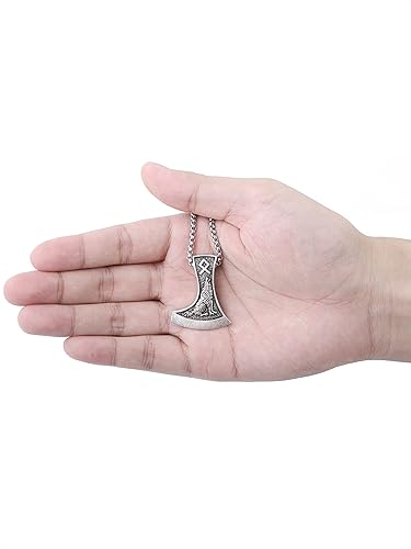 Miniatura 3 de HAQUIL Viking Battle Axe Necklace, Norse Wolf Raven Axe Amulet Pendant, Viking Jewelry Gift for Men