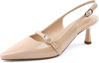 JENN ARDOR Slingback Low Kitten Heels for Women Dress Shoes Pointed Closed Toe Stiletto Sandals Bridal Wedding Party Office Work Pumps