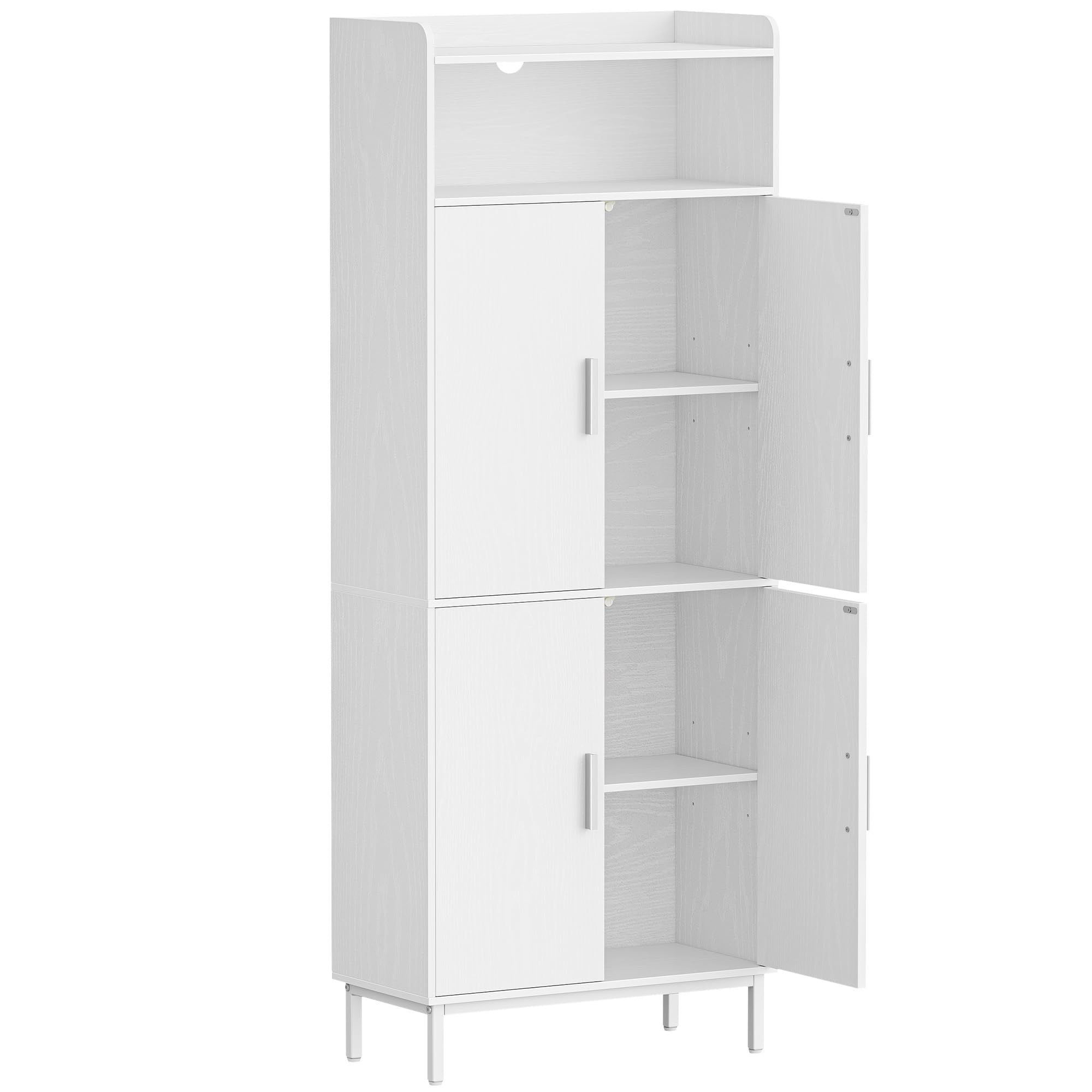 Hzuaneri Badezimmerschrank mit 4 Türen und 1 offener Bereich | Badschrank mit Verstellbare Ablage, Aufbewahrungsschrank, Badezimmer, Wohnzimmer, 30 x 60 x 160 cm, Weiß SC45713W