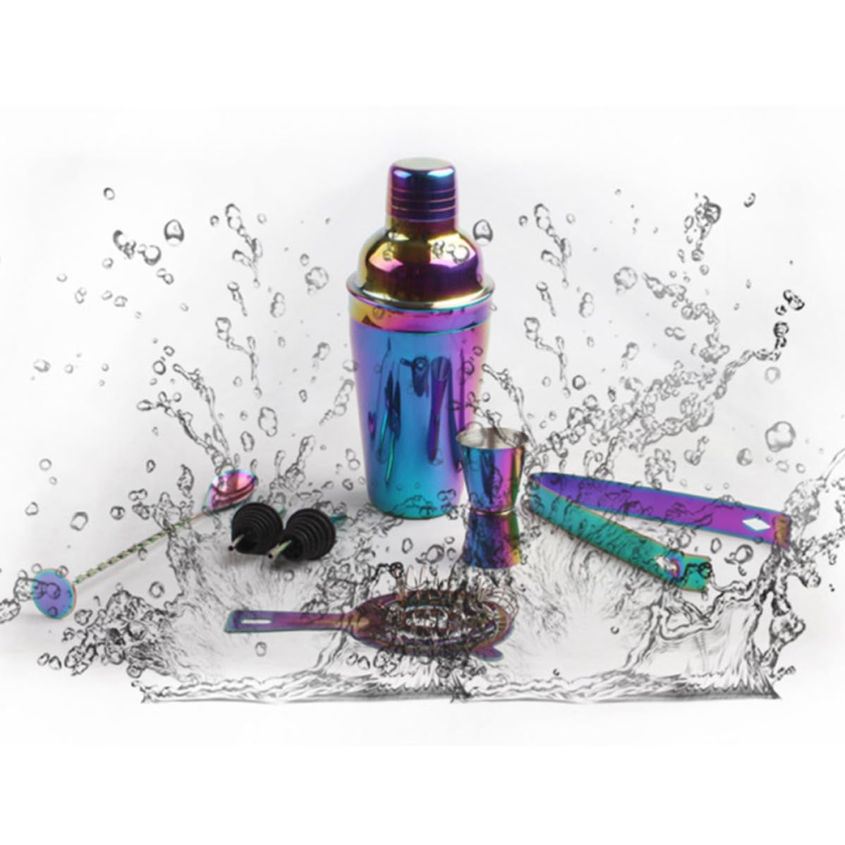 8piezas Cocktail Shaker Profesional Acero Inoxidable con Utensilios de Bar Placa de Colores de Mezcla para Bar Hogar Fiesta y Regalo