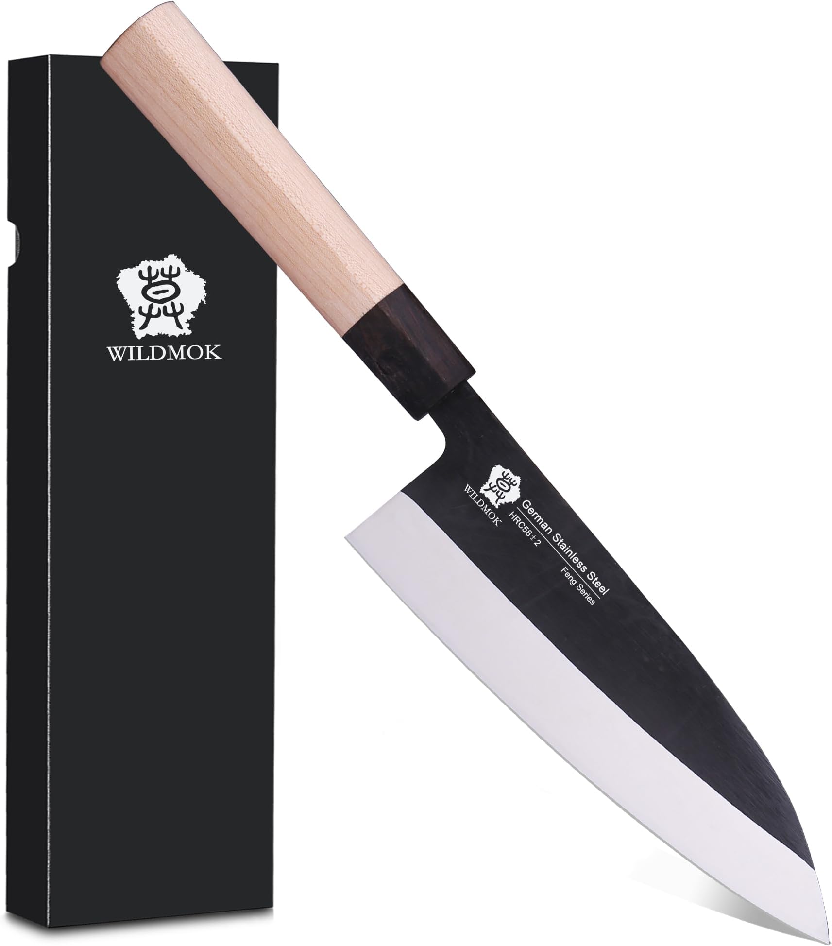 WILDMOK 7 Inch Deba Knife Asian Usuba Salmon Knife Sashimi German Stainless Steel Blade & Traditional Wooden Handle