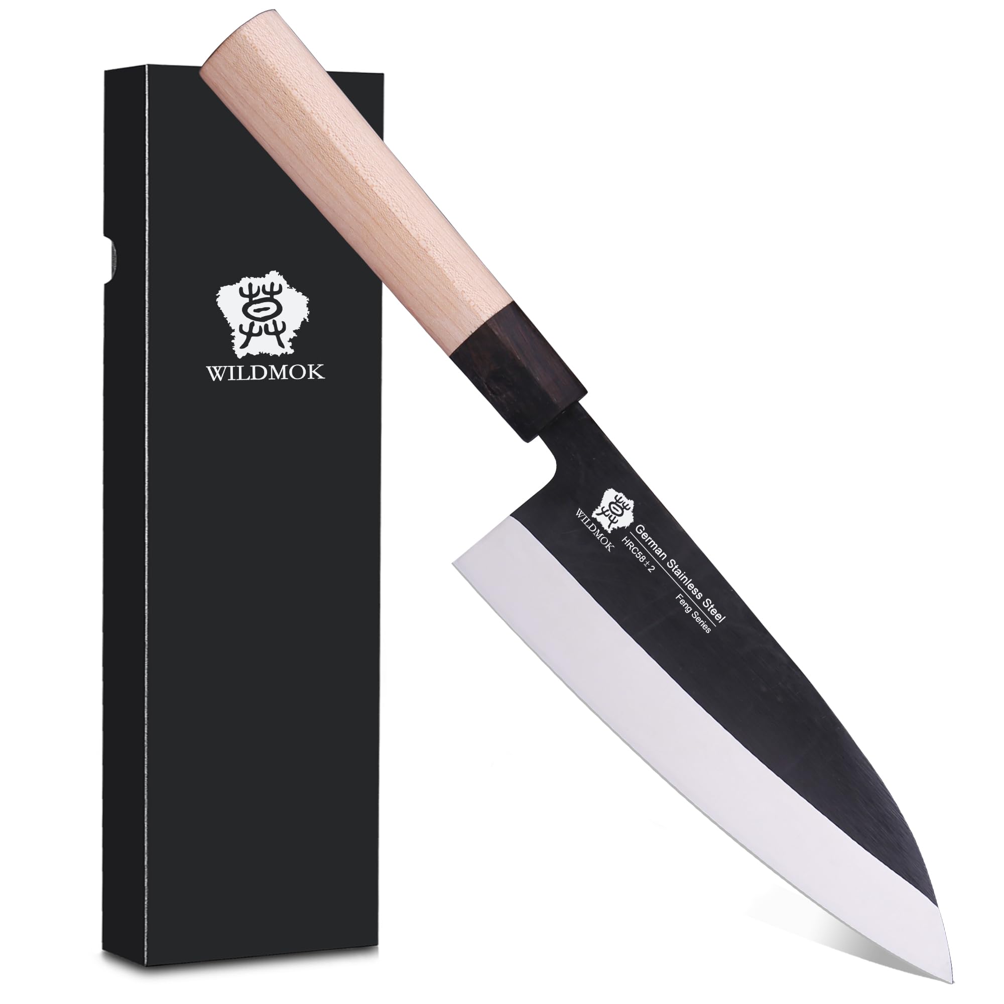 WILDMOK 7 Inch Deba Knife - Asian Usuba Salmon Sashimi Knife with German Stainless Steel Blade & Traditional Wooden Handle