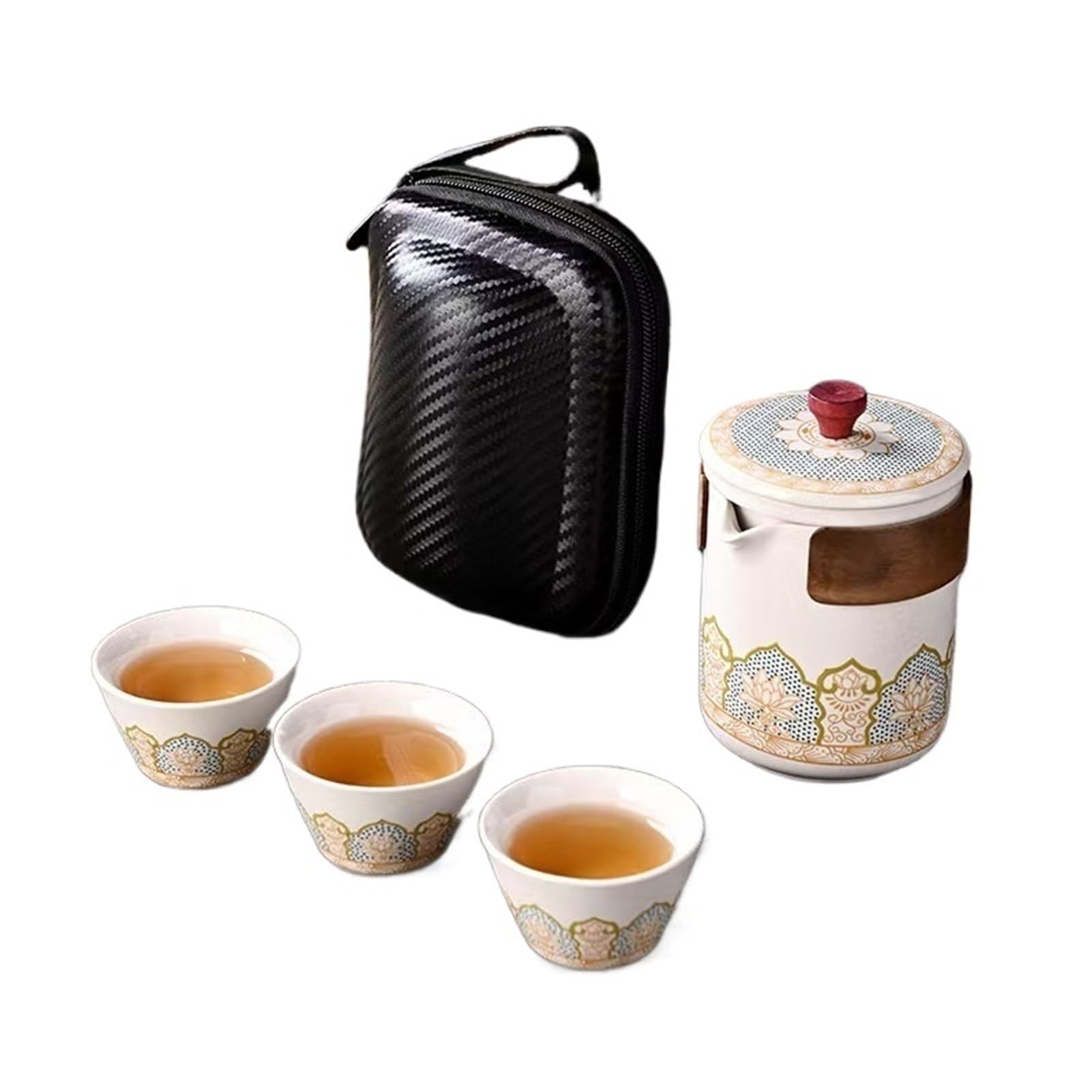 Juego De Té Portátil De Kung Fu De Viaje, Juego De Té De Cerámica Completo Con Bolsa De Almacenamiento(B 1SET)
