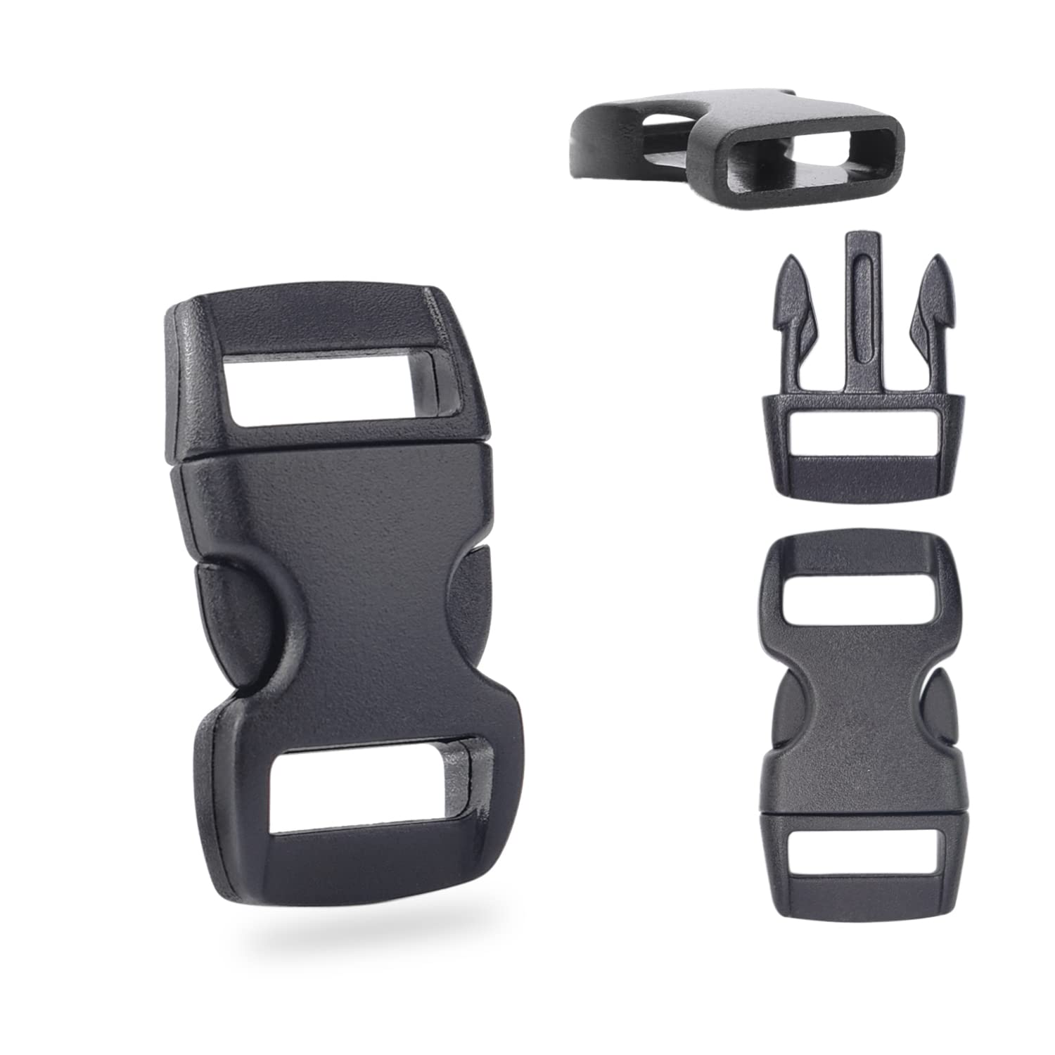 60 Pack 3/8 Inch Curved Contoured Paracord Bracelet Buckles - Quick Side Release Clips for Parachute 550 Cord Bracelets & Dog Collar Accessories