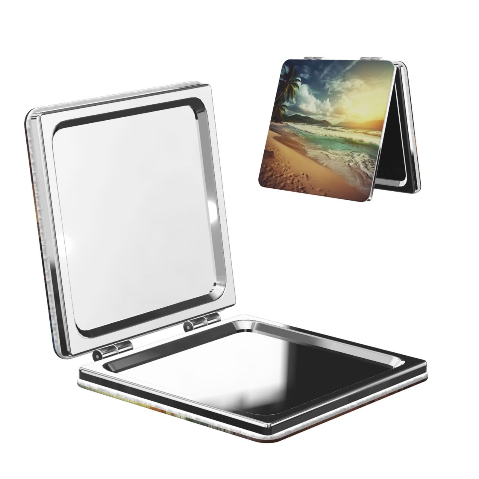 DWVTSLH Sunset on The Beach Compact Mirror for Purse, Double-Sided 2X/1X Magnifying Mirror for Women Men, Travel Makeup Mirror for Handbag, Handheld Vanity Mirror for Gift
