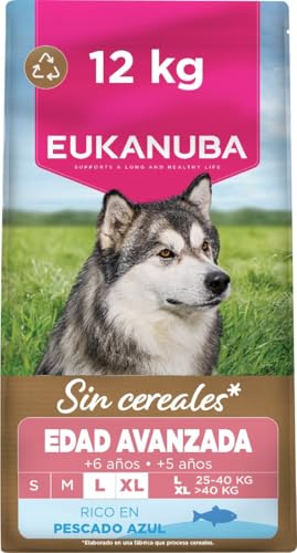 Eukanuba, alimento para Edad Avanzada sin Cereales con Pescado para Razas Grandes - Alimento seco Premium para Perros Senior, 12 kg