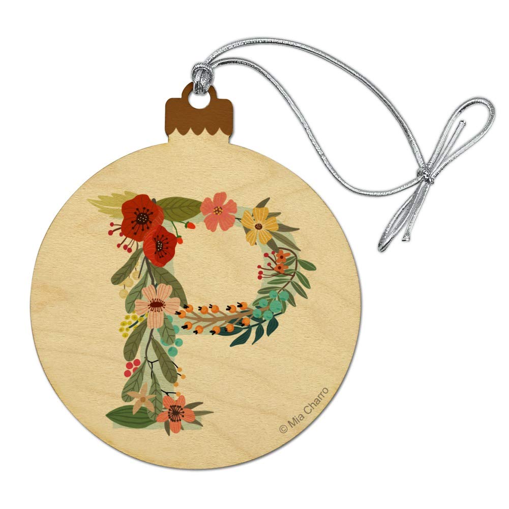 GRAPHICS & MORE Letter P Floral Monogram Initial Wood Christmas Tree Holiday Ornament-image-1