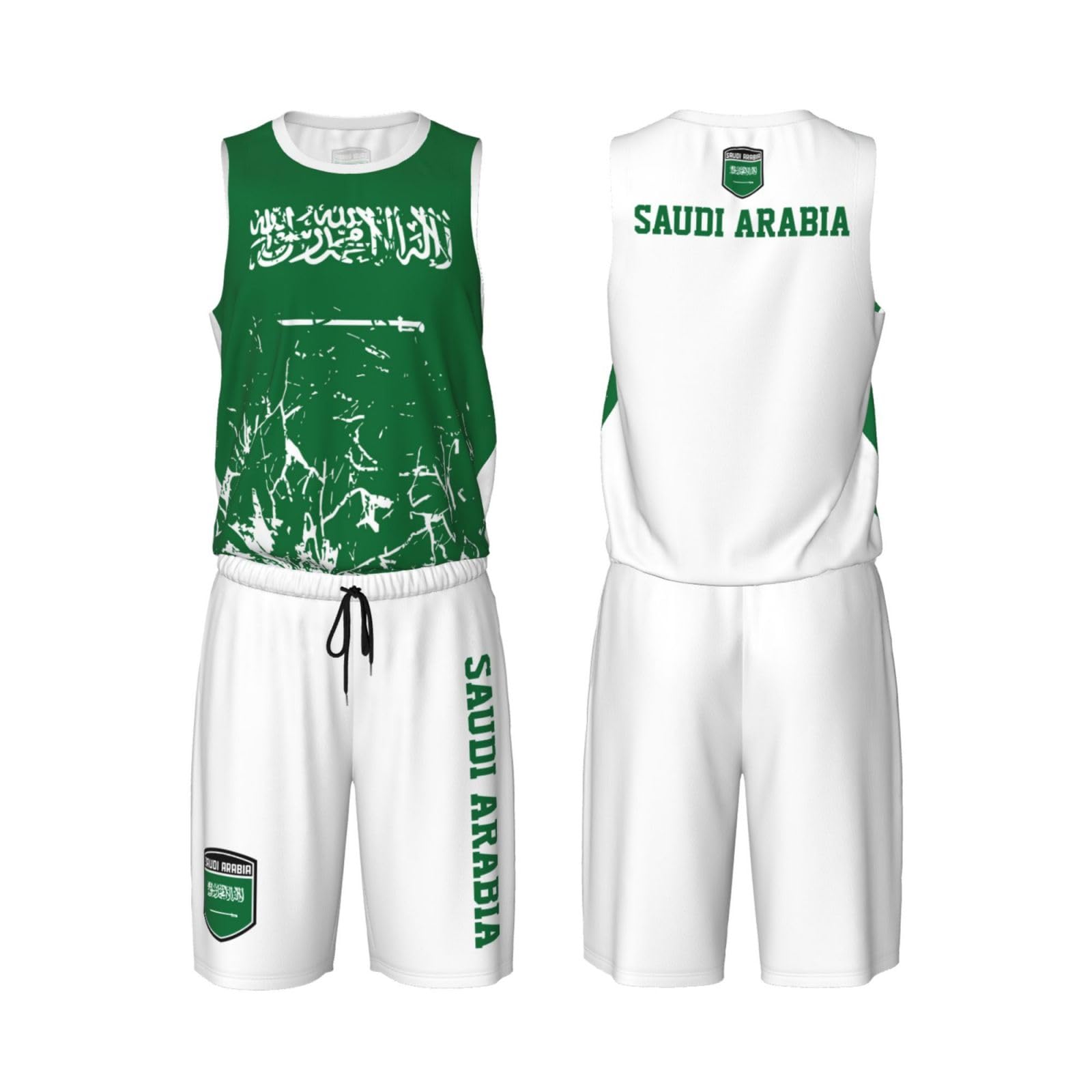 Saudi Arabia Flag Grain (2) Basketball Jersey Uniform Suit for Men Adults Training Athletic Set