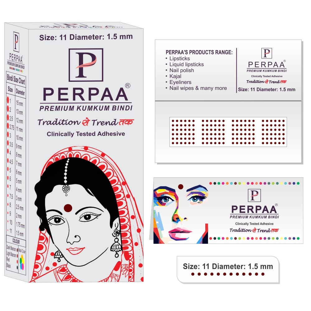 PERPAA Kumkum Dark Maroon Round Bindi Book for Ladies Forehead Pack of 2-15 Flaps Each Box (Stick On) (11, Diameter 1.5mm) 1