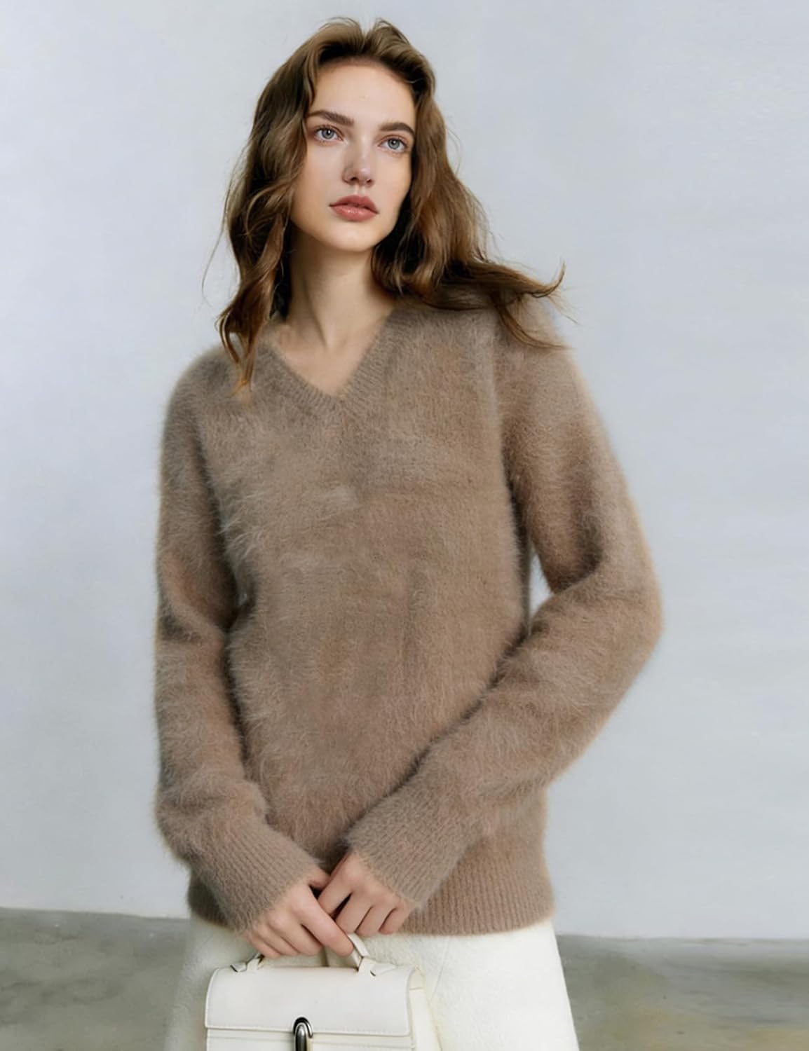 Yimoon Fuzzy Sweater for Women V Neck Long Sleeve Soft Chunky Pullover Sweater Loose Slouchy Fluffy Jumper Top - Image 5