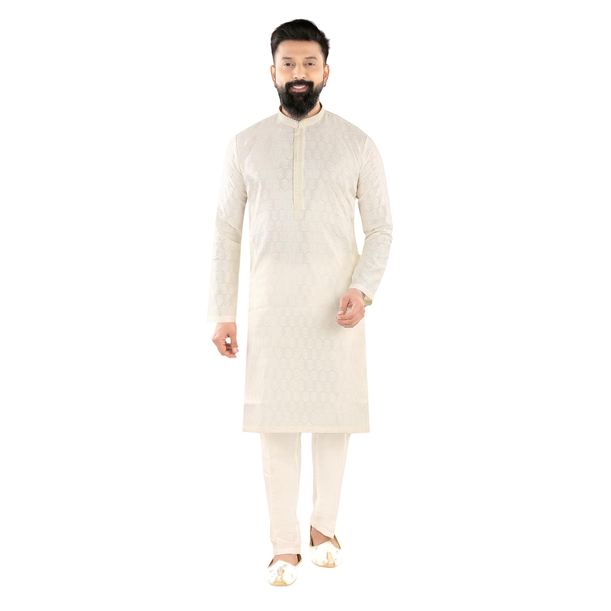 Men Kurta Pant Set Blend Ethnic Wear Regular Fit Traditional Outfit for Festive Occasion and Daily Styling | Cream-image-14