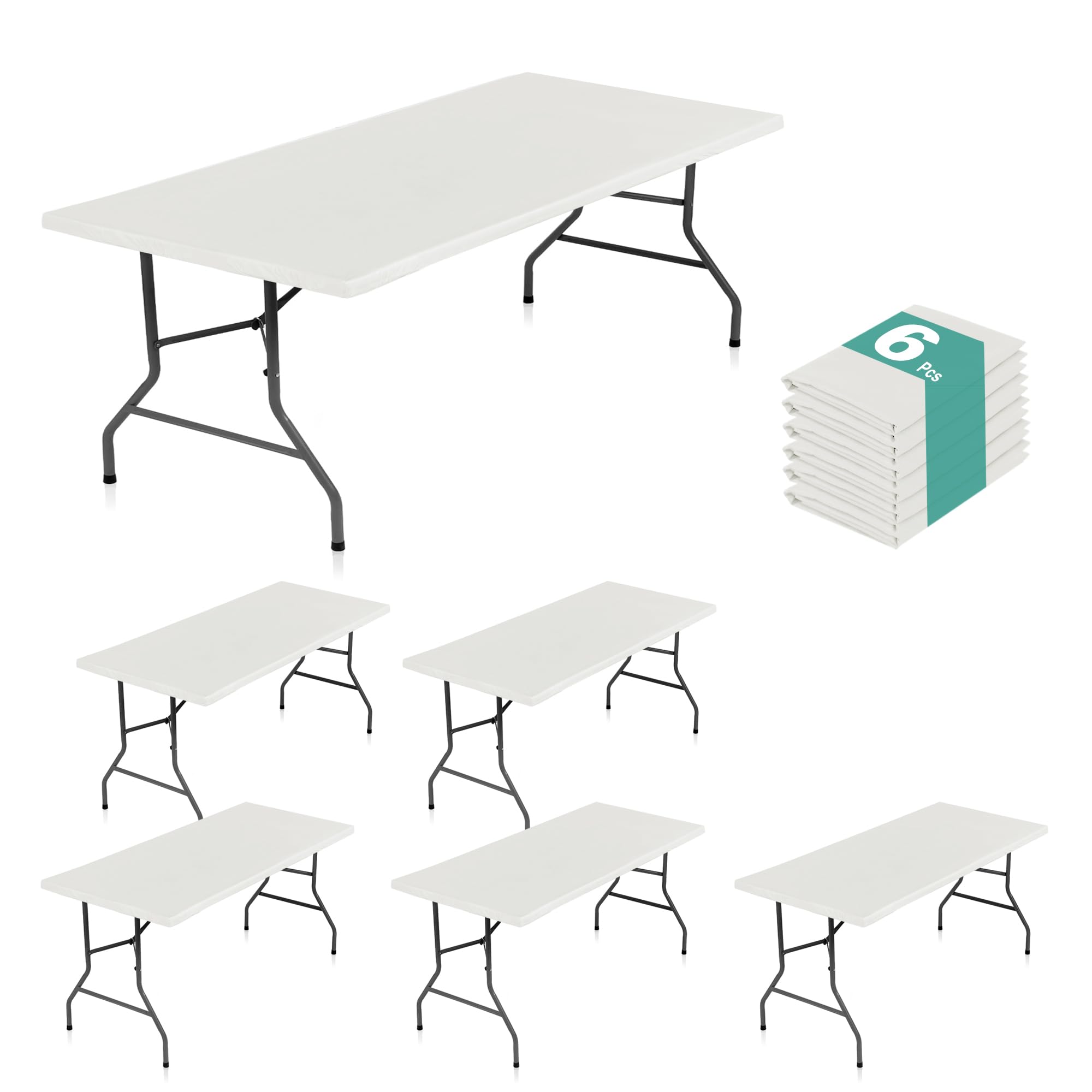 Photo 1 of LUSHVIDA 6 Packs Vinyl Tablecloths with Flannel Backing for 6ft Rectangle Folding Table Cloths - Waterproof Plastic Picnic Table Covers with Elastic Corners, 30x72 inch, Ivory