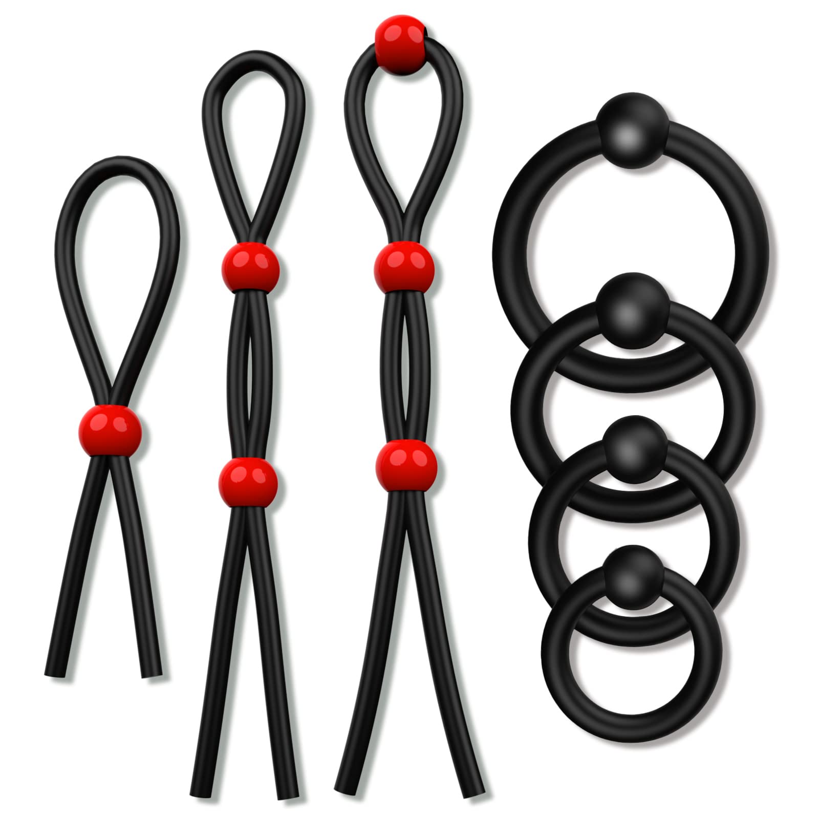 Cock Rings Set Silicone,Adjustable Penis Rings for Male Erection Enhancing Sex Toy 7 Different Love Ring for Men Long Lasting Stronger,Adult Male Sex Toys for Men Couple Pleasure Stronger Erection Red