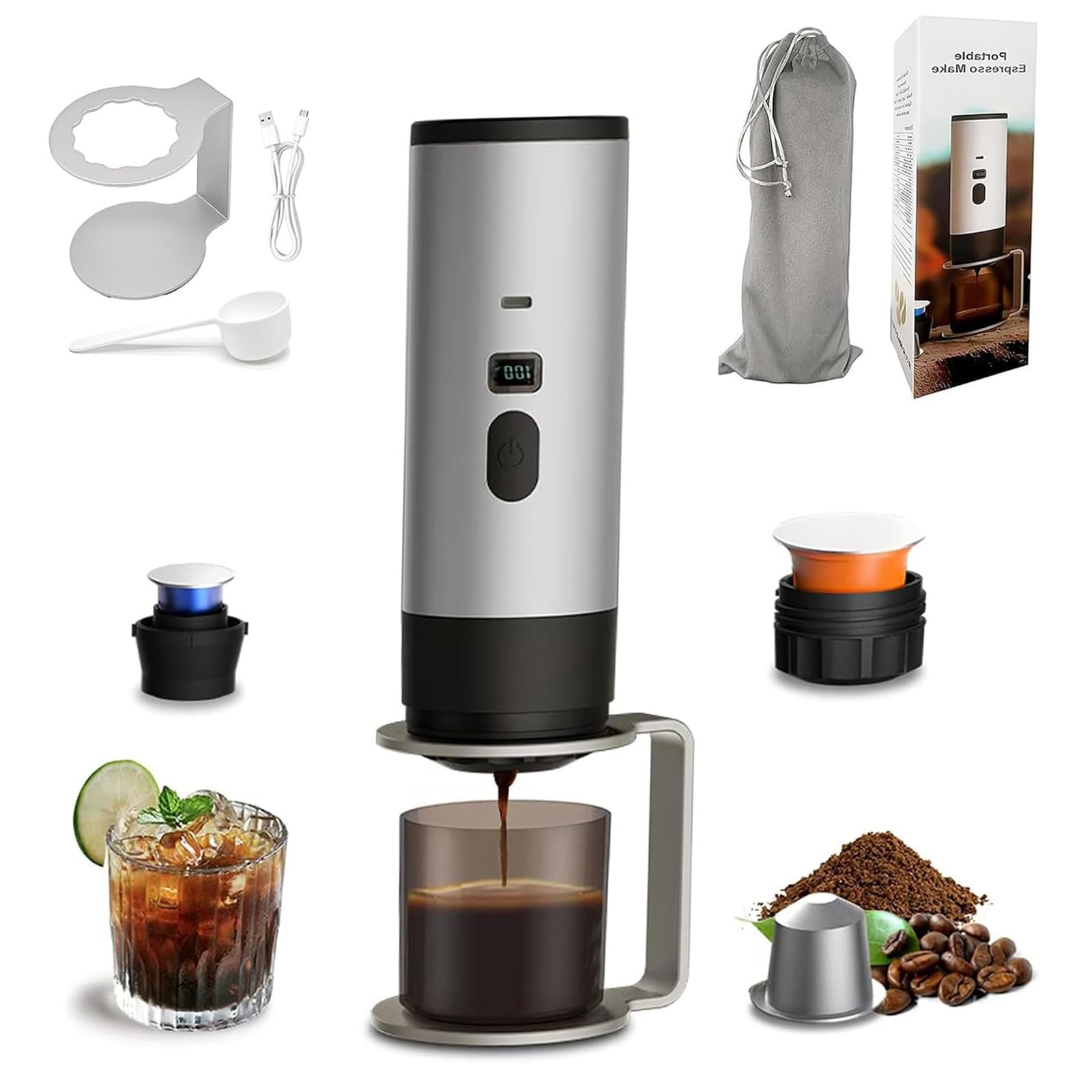 Wo Lai Gou Portable Coffee Maker Espresso Machine With 7800mAh Battery & Digital Display, Rechargeable Coffee Maker, Self-Heating Travel Coffee Maker, Suitable For Camping And Home Use