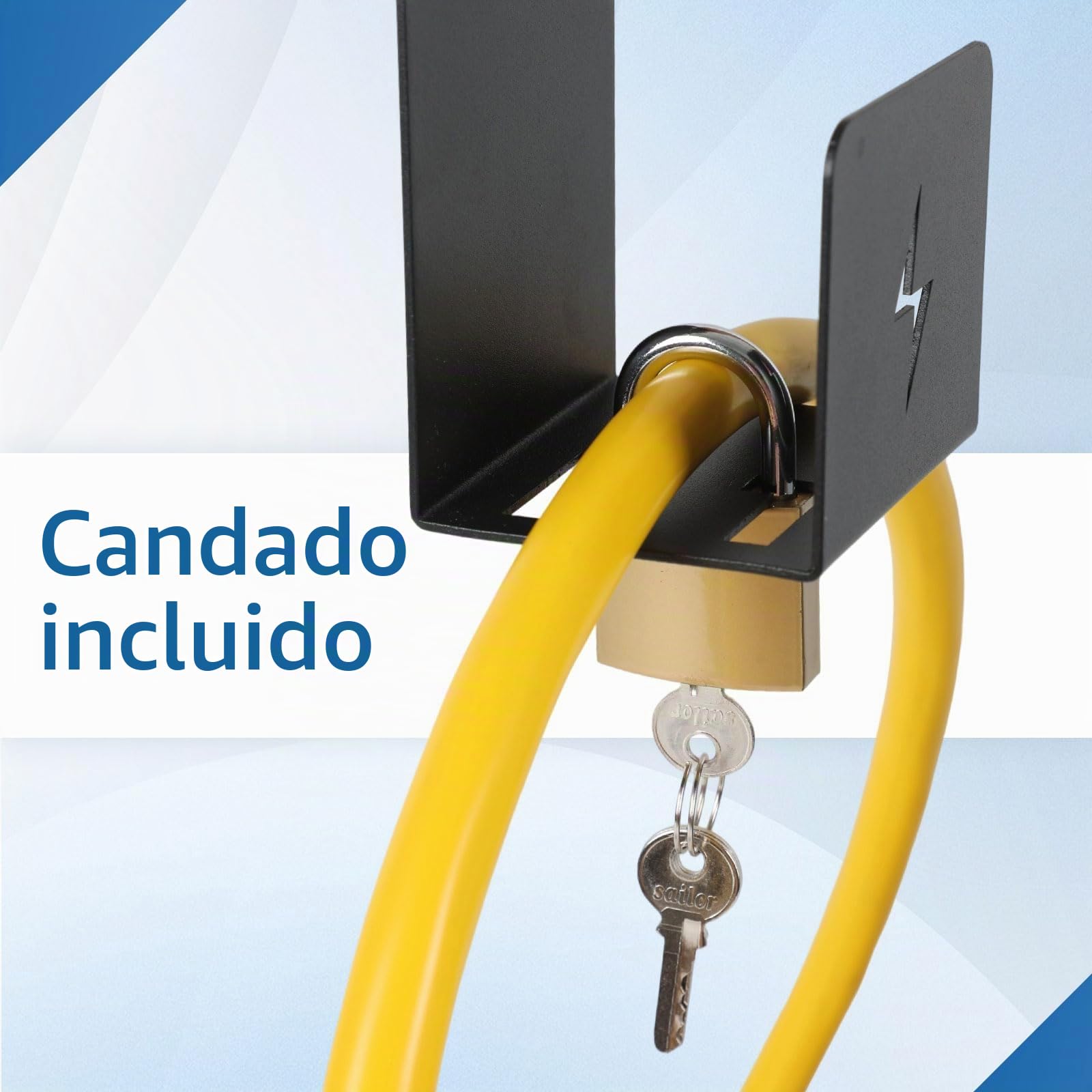 2 soportes para cargador de coche eléctrico, candado, soporte de pared con cerradura para coches eléctricos con conectores IEC 62196-2, cargador de coche eléctrico, organizador de cables para