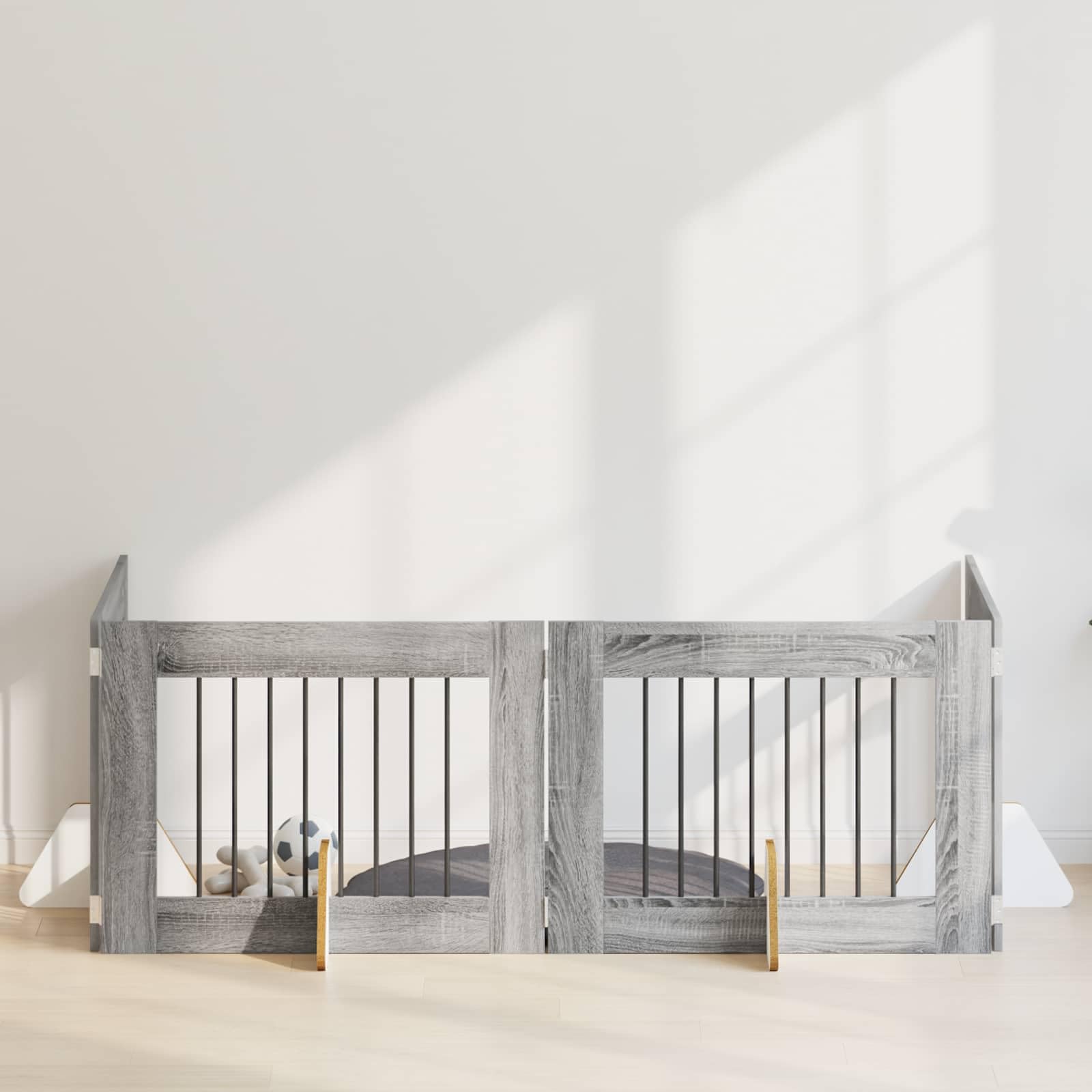 Portería para perros con soporte 4 piezas Sonoma gris 80 x 60 cm plegable de metal interior y exterior portátil para perro, cachorro, mascota, protección, seguridad, barrera de seguridad