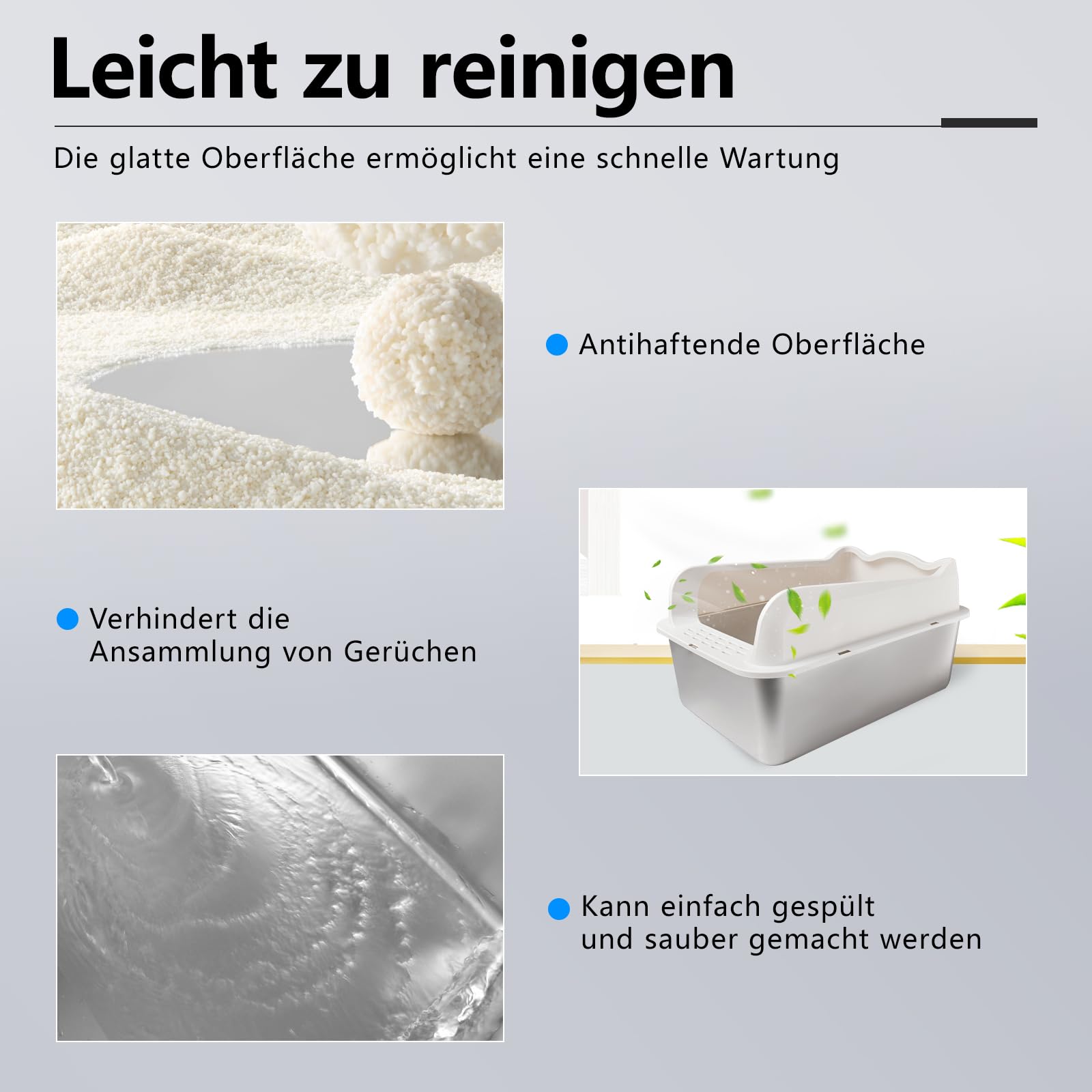Katzenklo,Großes Katzentoilette 50 * 35 * 25 cm Niemals Gerüche, Rostfrei, Antihaft Glatte Oberfläche, Edelstahl Katzenklo Fassungsvermögen für Leichtere Reinigung (50 * 35 * 25 cm)