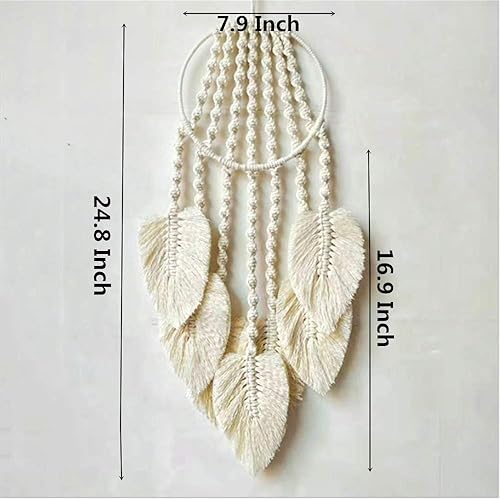 Miniatura 10 de BMIDRUT Tapiz de macramé tejido de algodón, atrapasueños, tejido a mano con borlas de plumas, adorno para dormitorio, sala de estar, apartamento, 8
