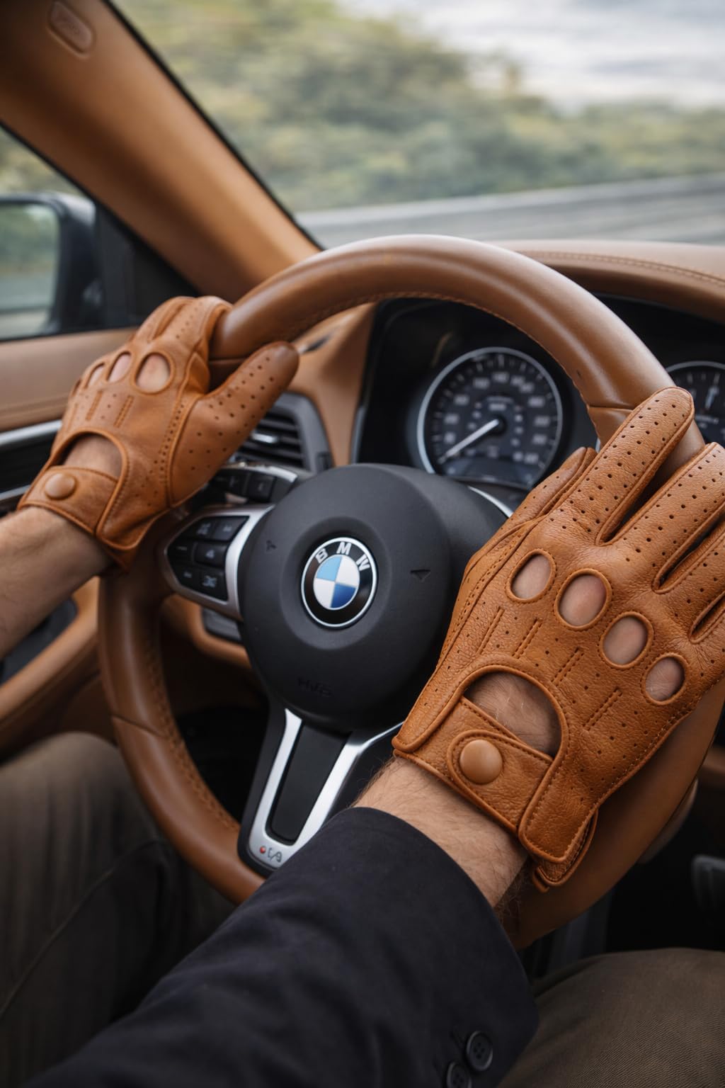 Riparo Gants de Conduite Automobile en Cuir Riparo pour Hommes Gants en Cuir à Doigts complets (M, Cognac)