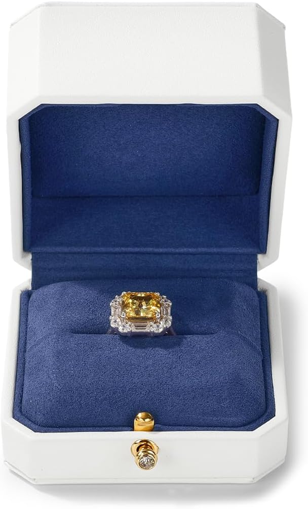 Octagonal Jewelry Ring Gift Box White Proposal Engagement PU Leather Ring Box