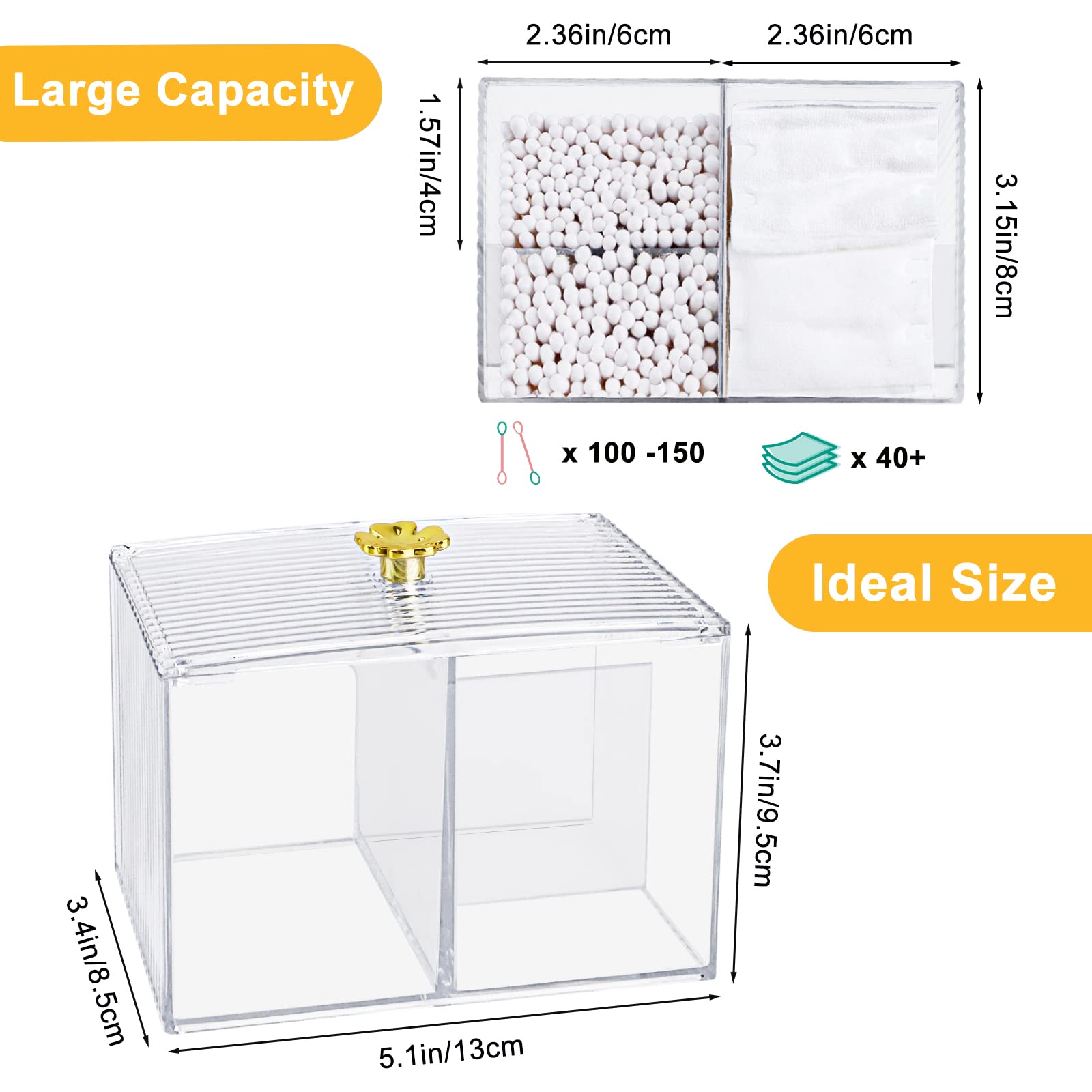Relaxdays Pots à Cotons-tiges Avec Tablette, 2 Récipients Avec Couvercles, Plastique / Bambou