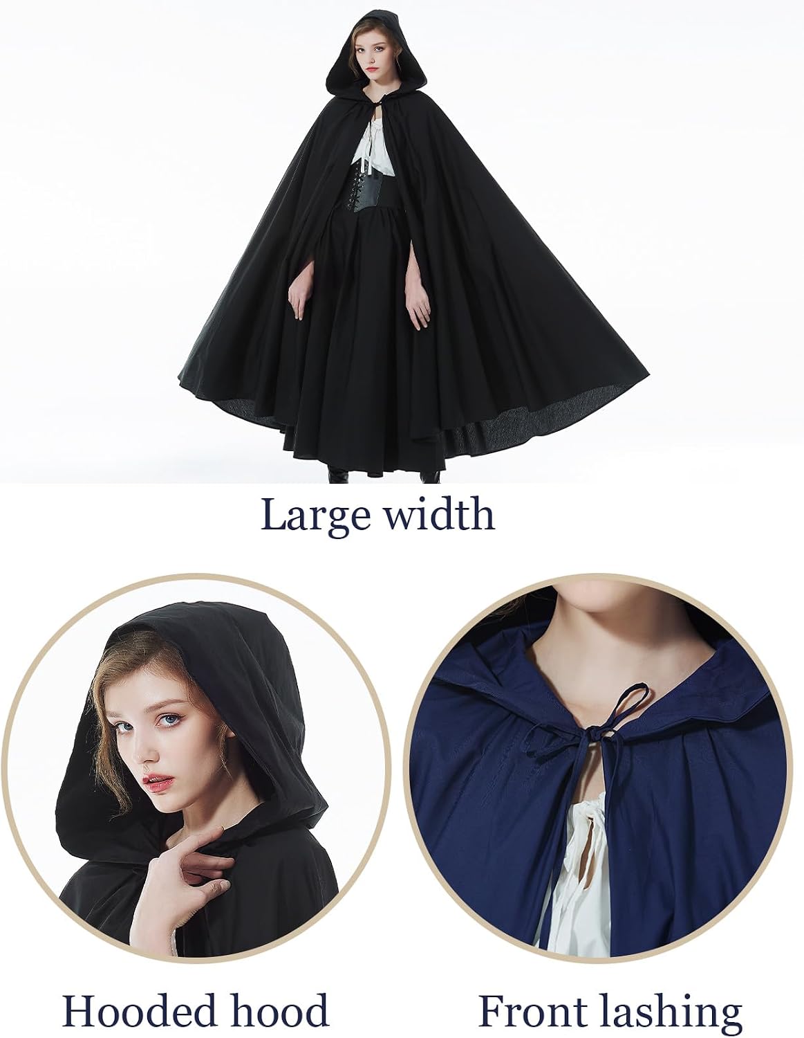 BEAUTELICATE Women's Hooded Cape Bridal Wedding Cloak Poncho 100% Cotton Full Length