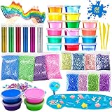 Juguetes aliviar el estrés para niñas y niños Ideal: Suficiente juego de limo La arcilla tiene buena plasticidad y se puede hacer en varias formas. Puede usar polvo de brillo y molde de resina para crear un tema de cielo estrellado, limo con tema de océano, etc. Es un gran regalo para cumpleaños de niños, fiesta de limo, Navidad, Halloween, regalos de Año Nuevo.