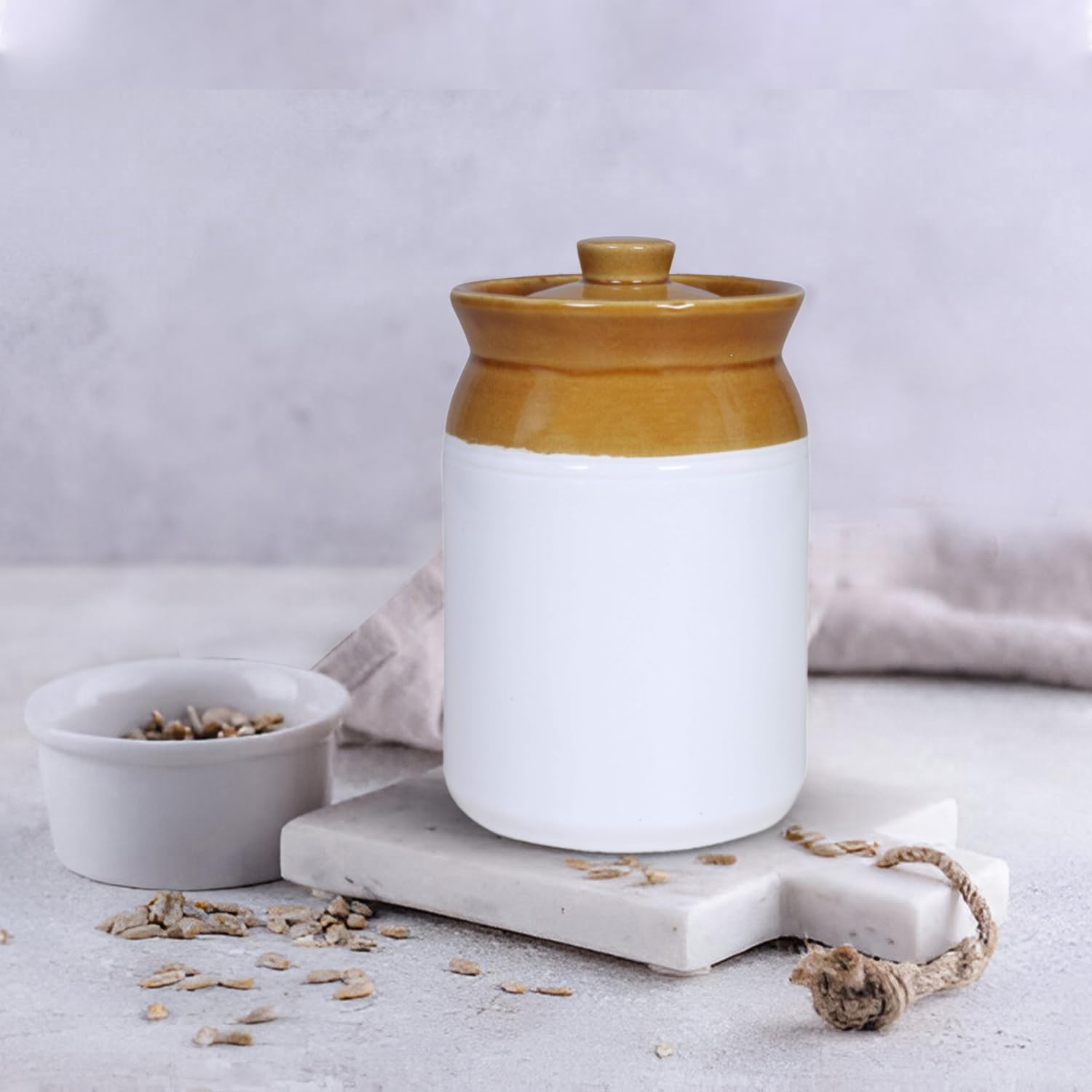 Cream Pottery Ceramic Cornichon Storage Jar for Pickle | 750 GR