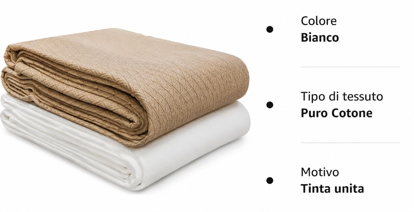 Euroricami Copriletto Matrimoniale Estivo Cotone,100% Made in Italy - Telo Singolo 100% Cotone Piquet, Adatto Come Telo Arredo, Copri Letto 2 Piazze 280x270,Stile Country, (BIANCO)