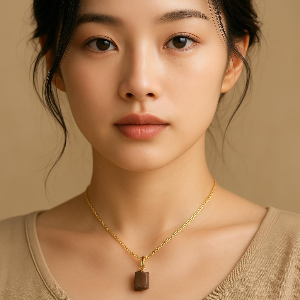 Raw Gemstone Pendant Necklace for Women |Natural Healing Crystal Rough Pendant 15–25 Carat | 8–14 mm Stone |Gold Plated Chain 16+2 Inch Adjustable | Gift Jewelry - Image 2