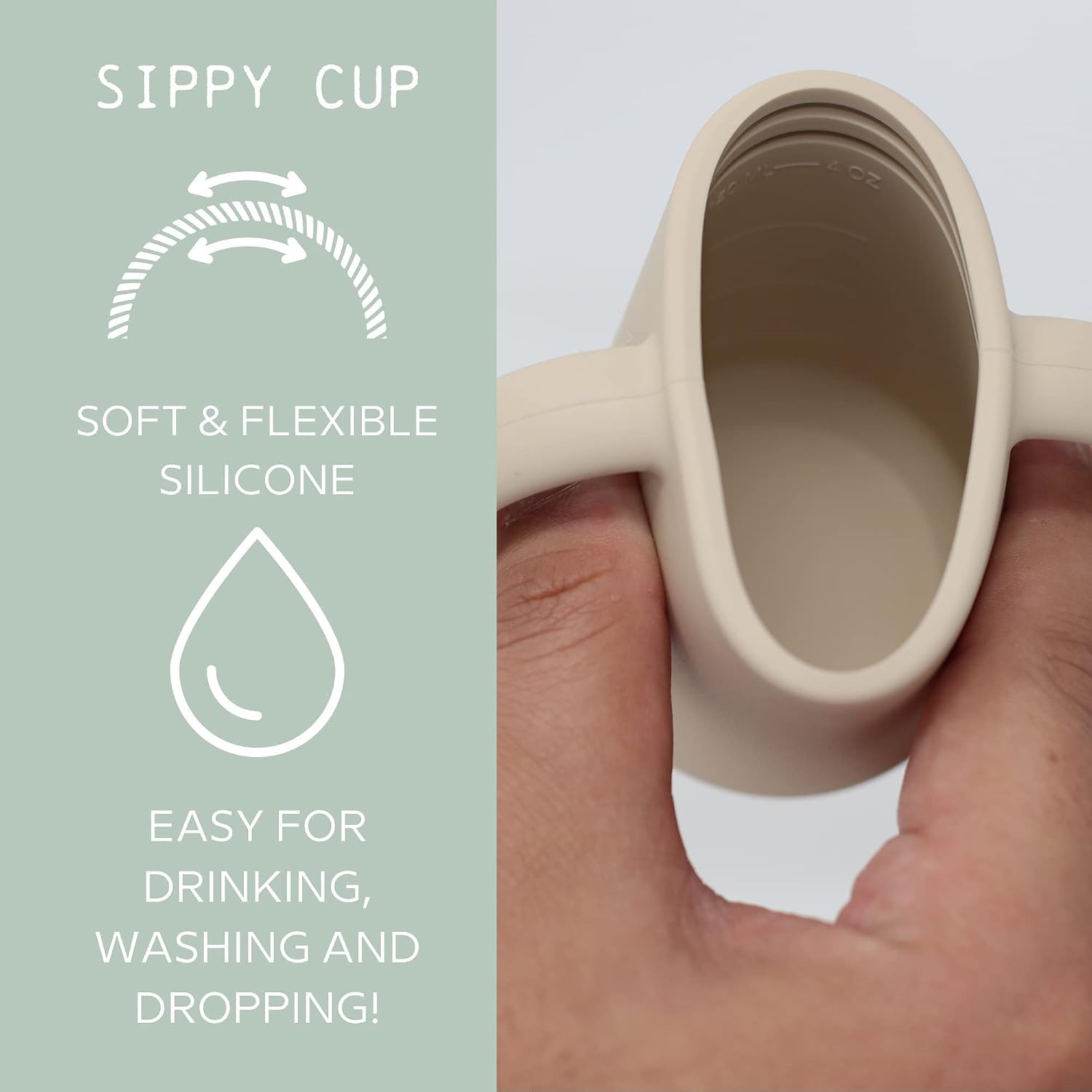 LoveyLu Silicone Sippy Cup, Toddler Cup With Straw, Training Soft Spout Cups for Toddlers With Handles, No Spill Lids, Durable, Drop Proof, Easy Grip, Microwave, Dishwasher, and Freezer Safe, Sand