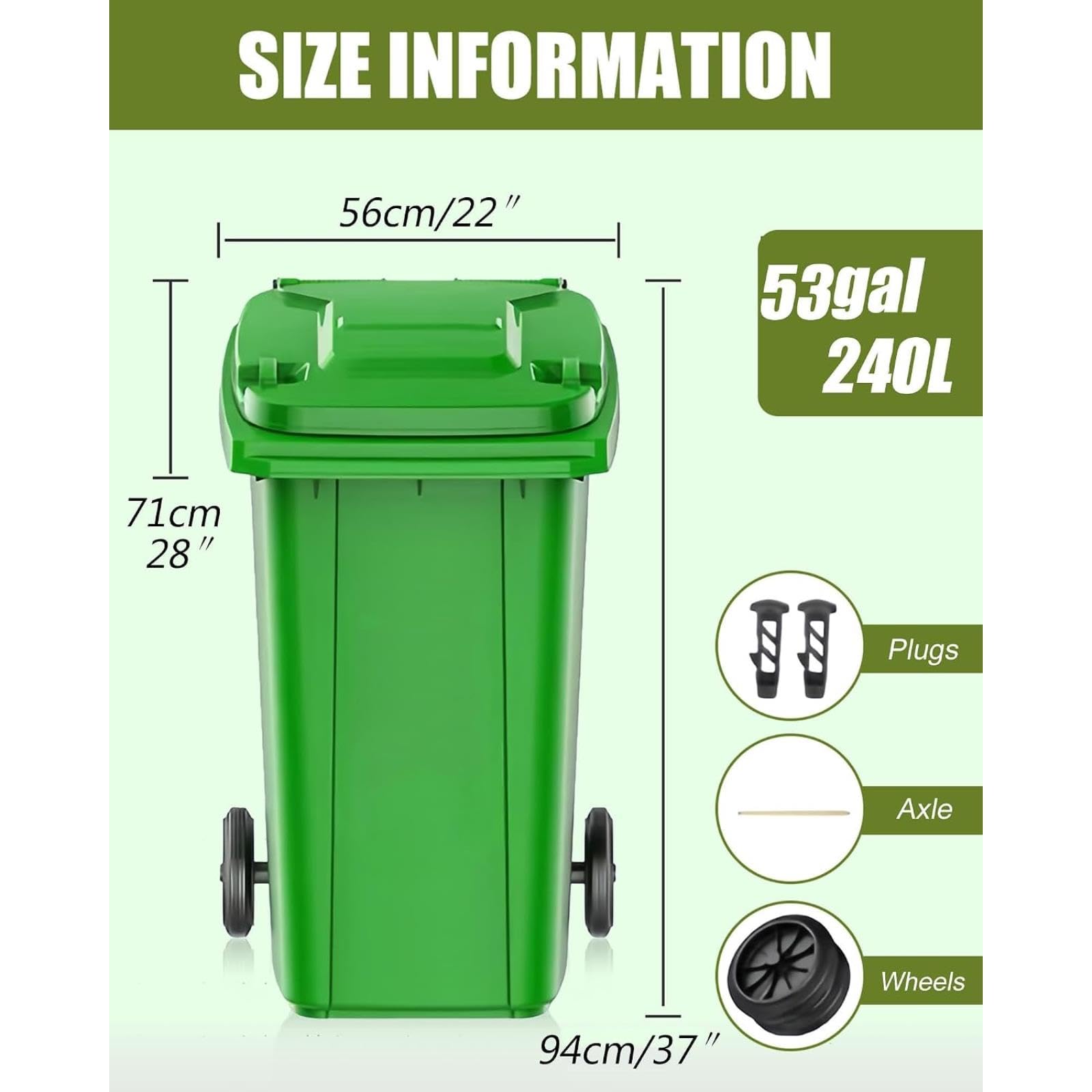 Pattumiera da Esterno con Ruote, Coperchio E 100 Sacchi per La Spazzatura Inclusi, Ideale per Patii, Cucine E Aree Esterne per Eventi all;Aperto. (Red 53 Gallon)