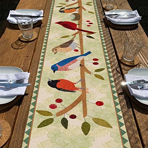 Artoid Mode Brown Birds Flowers Blossom Table Runner