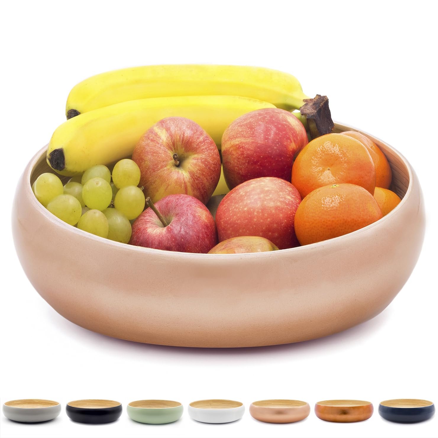 Dehaus® Large Stylish Bamboo Fruit Bowl - 30cm, Rose Gold - Wooden Salad Serving Bowl - Fruit Basket for Kitchen or Bread Basket - Table Centrepiece Decoration - Home & Kitchen Tableware Accessories