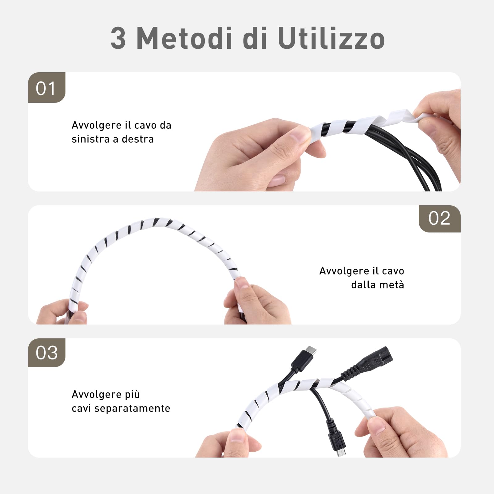 AGPTEK 6M Raccogli Cavi Spiralato, Guaina per Cavi di Diametro di 12-25mm, per mettere in ordine cavi PC, TV ecc (Bianco)