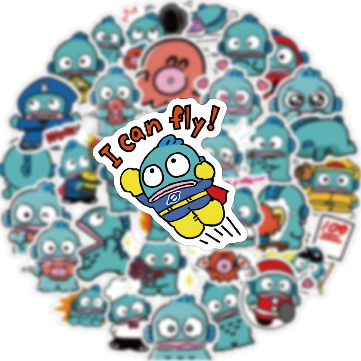 Hangyodon Stickers for Water Bottles, 60 PCS/Pack Vinyl Waterproof Japanese Anime Cartoon Sticker for Laptop Phone Scrapbook Computer for Kids Teens Girls Boys