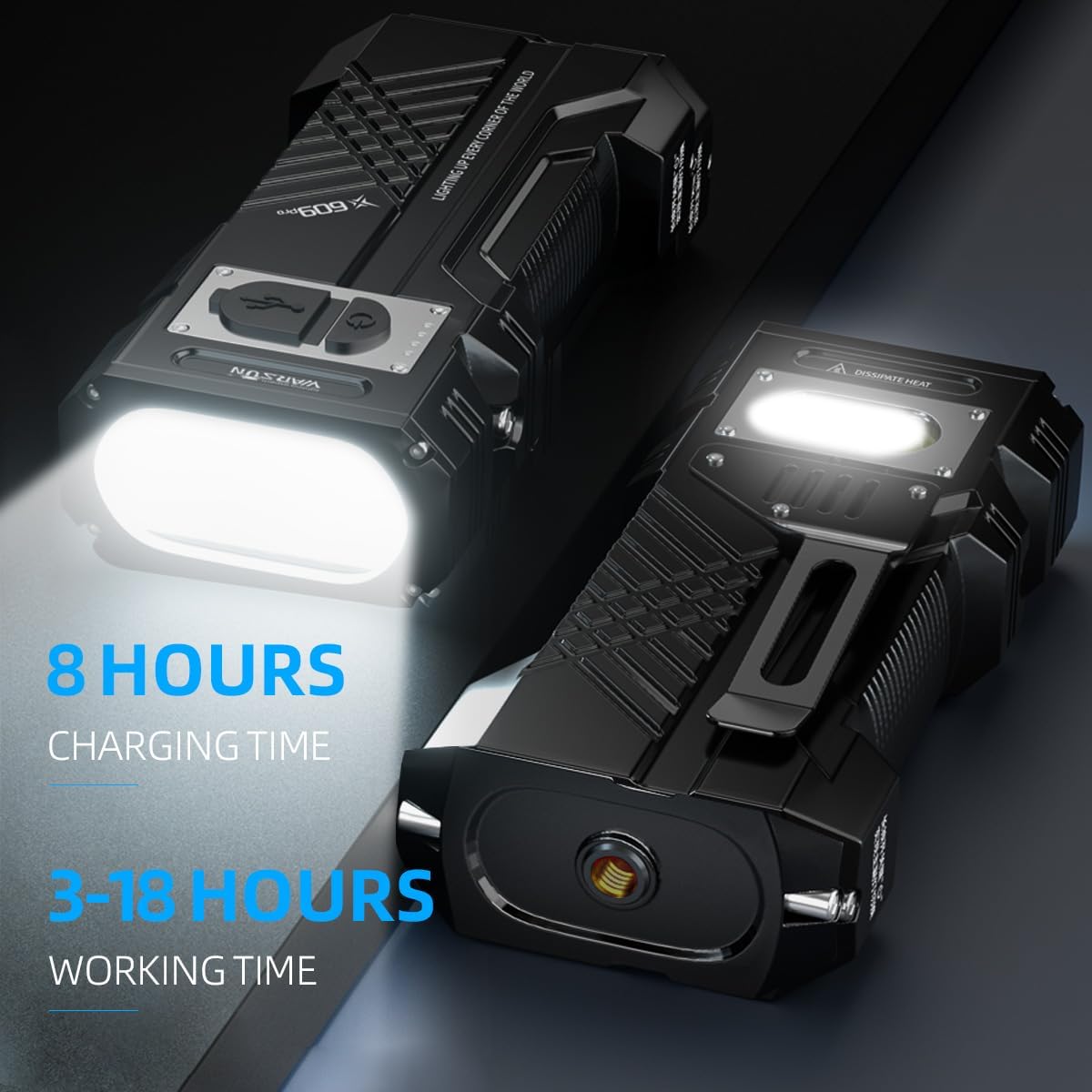 WARSUN Lampe torche puissante 10 000 lm haute luminosité, lampe torche LED rechargeable avec 3 modes d'éclairage, lampe de poche portable pour camping, maison, urgence