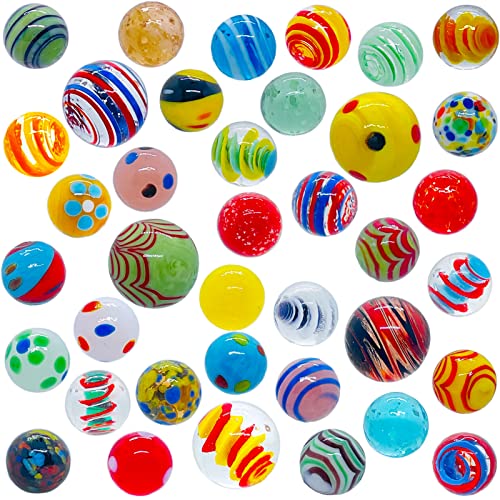 40 Pcs Glass Marbles For Kids Big Small Colored Marbles Assorted Sizes Glow In The Dark Marbles Set Shooter Marbles Bulk For 6+ Years Old Boys Girls Marble Games Toys Decor (0.63"/35Pcs，0.98"/5 Pcs ) #TOP1