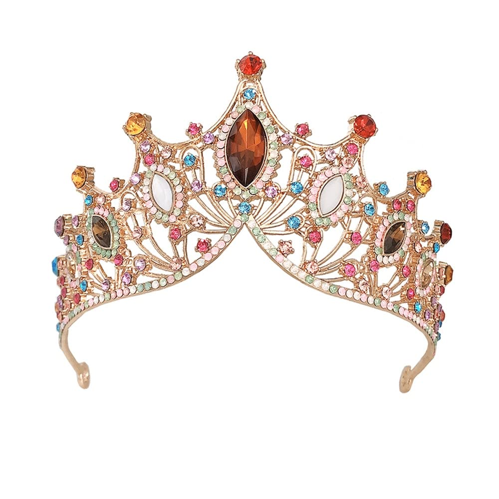Famousgoods Onecolor Handmade Wedding Crown Hair Jewelry Bridal Headpiece Woman Rhinestones Tiaras Bride Party Crowns Wedding Hair Accessories Wedding Headban (Metal Color : H120 Colorful)