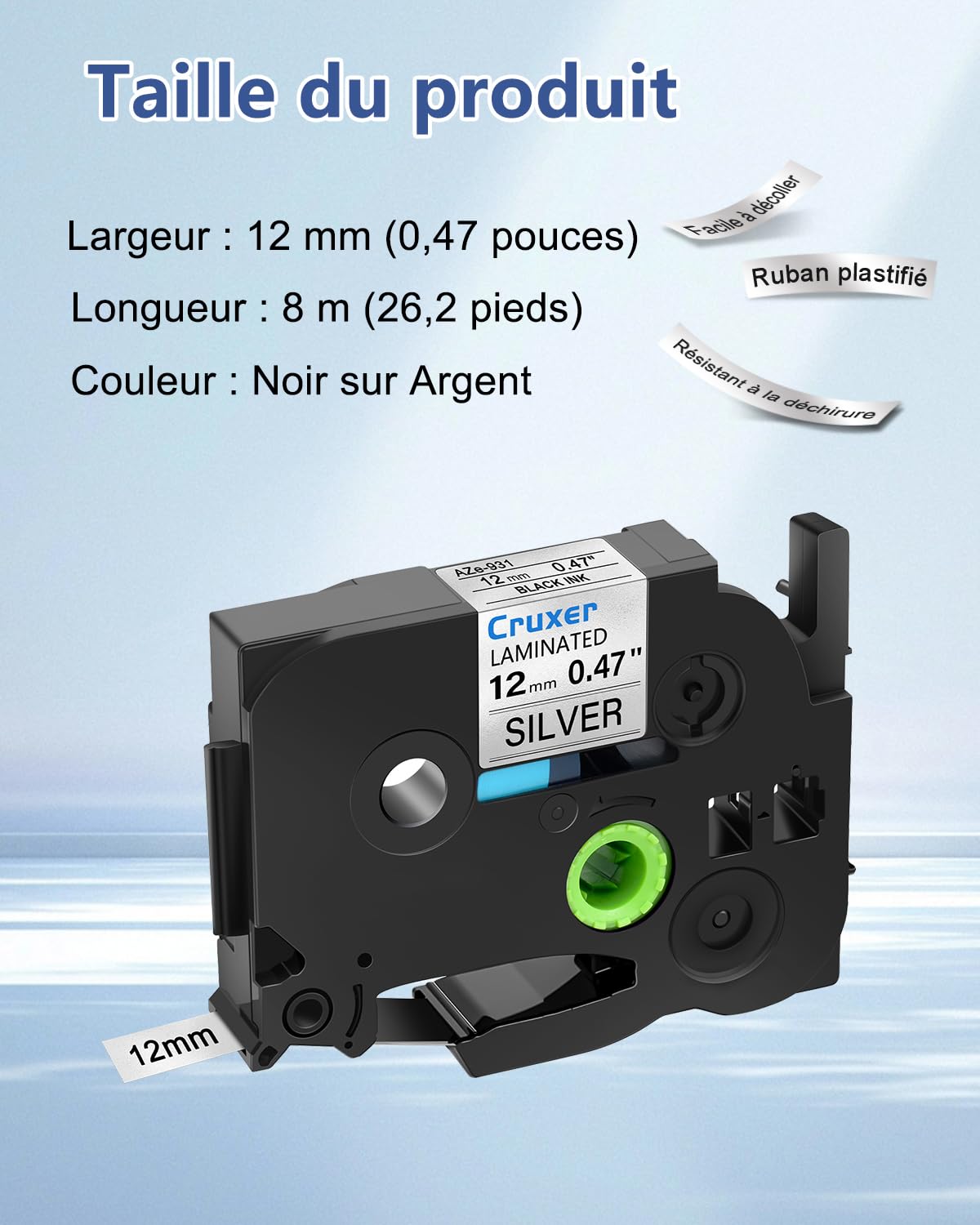Cruxer Lot de 40 Compatible TZE-931 pour P-touch Noir sur Argent 12 mm