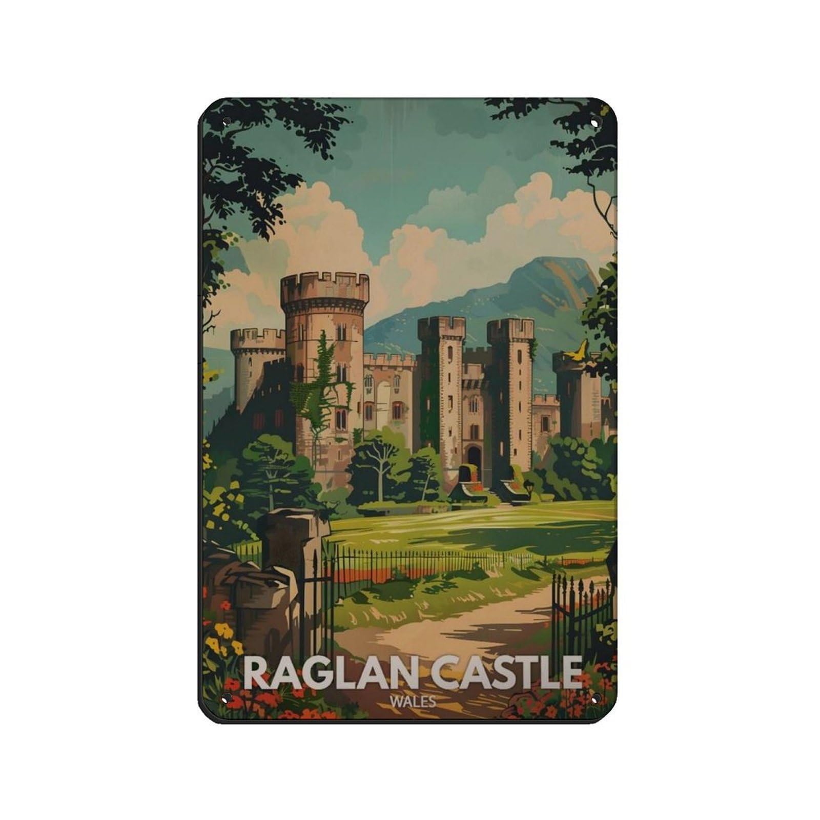 Lxwnze 20L X 30W Cm Raglan Castle Poster, Wales Castle Travel Tin Sign Vintage Metal Pub Club Cafe Bar Home Wall Art Decoration Poster Retro 8X12inch(20X30cm)