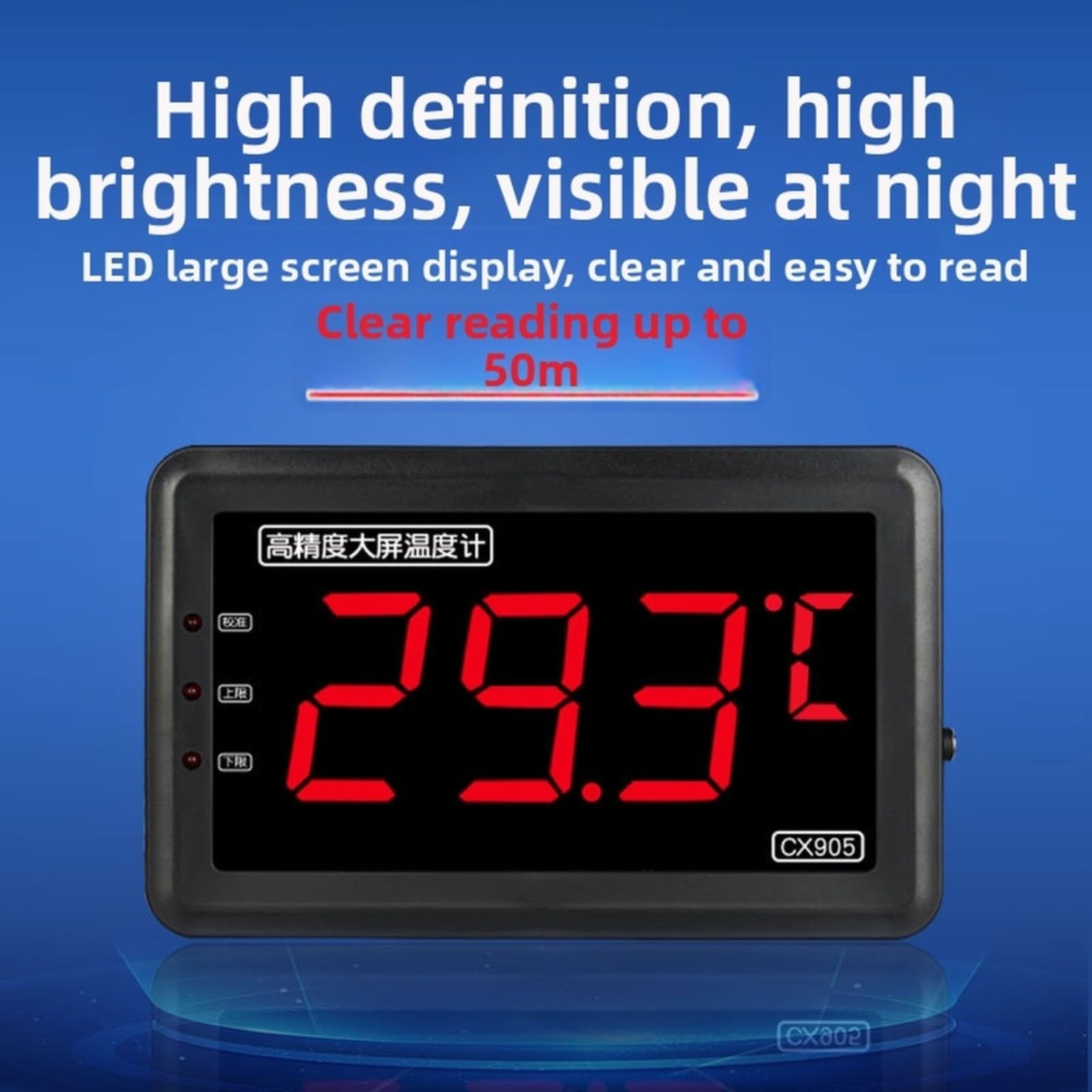 Termómetro digital, con sonda Pantalla LED grande Impermeable Alarma de alta temperatura, para monitoreo de gas y líquidos de acuicultura (A)