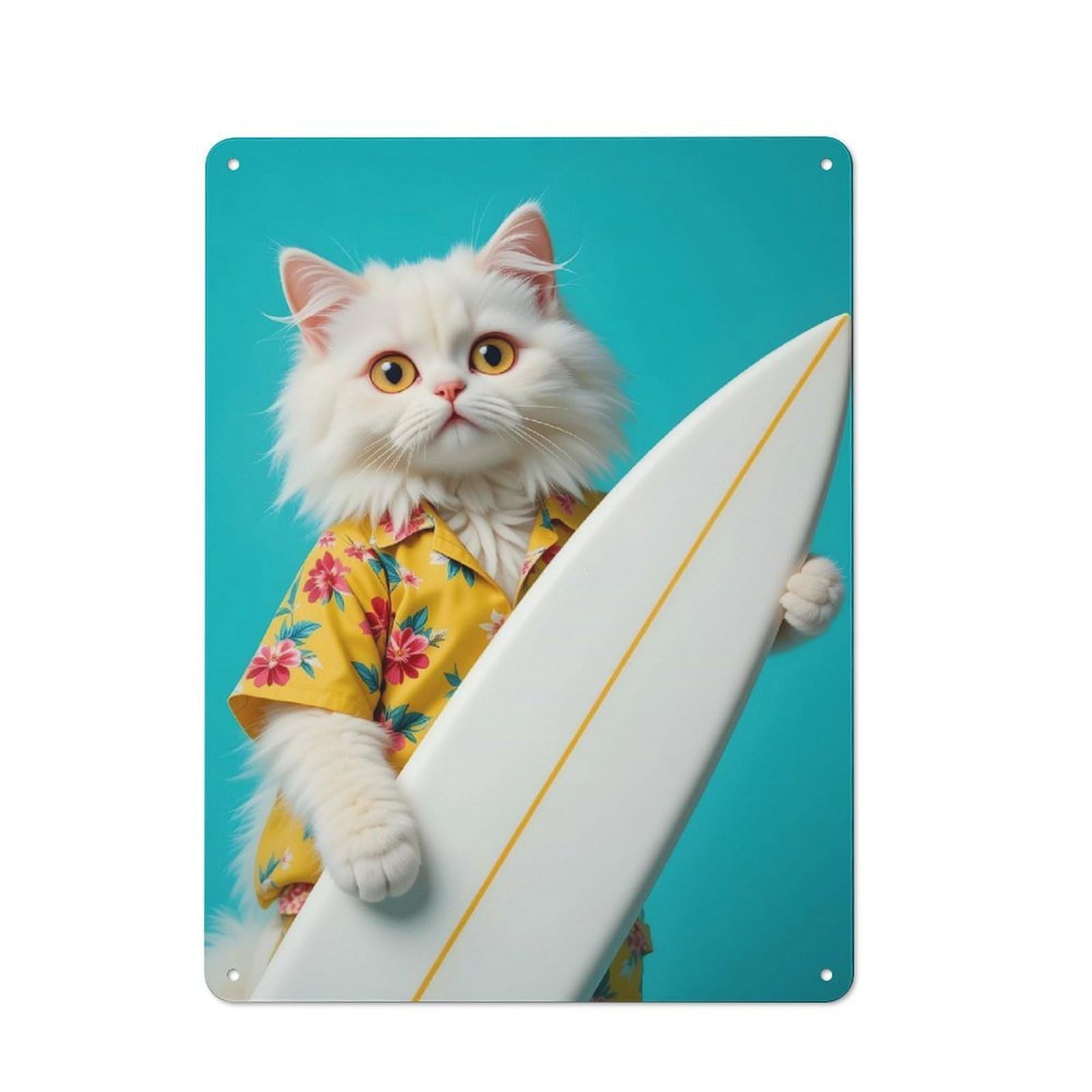 Country Style Kitchen Metal Sign 40x30cm Featuring Cat Surfer, Diner Style Decor for Kitchen, Cafe, Pantry Or Dining Room