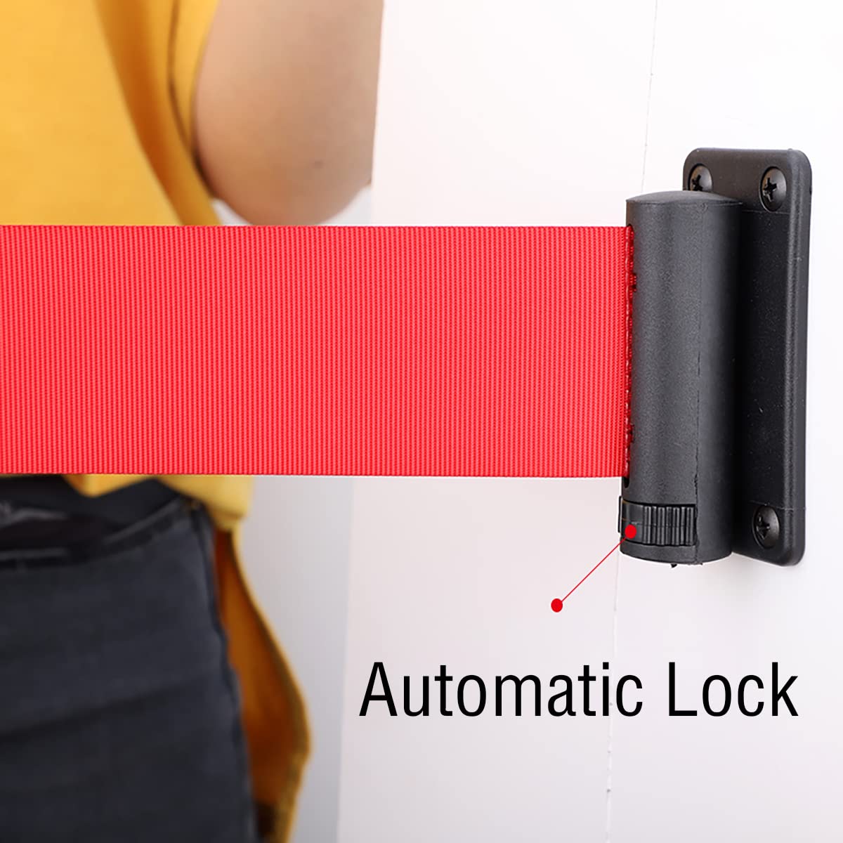 Barrera retráctil para Colas, Cinta seguridad Acero inoxidable para Control multitudes, montada pared, para tiendas, aeropuertos y bancos