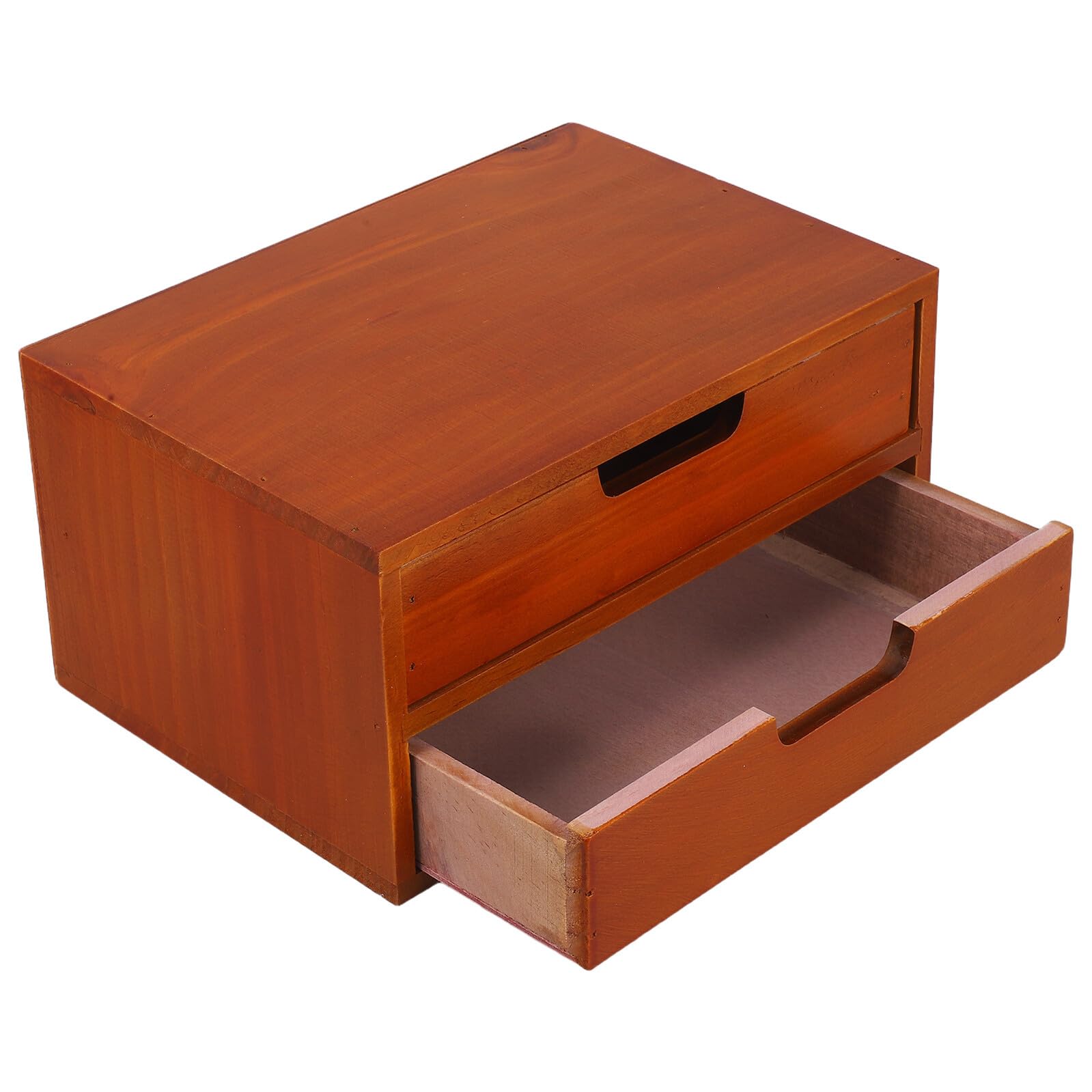 Scatola Portaoggetti in Legno per Scrivania con Doppio Cassetto Mobiletto Decorativo da Tavolo Compatto per Ufficio Organizzatore Multifunzionale per Piccoli Spazi