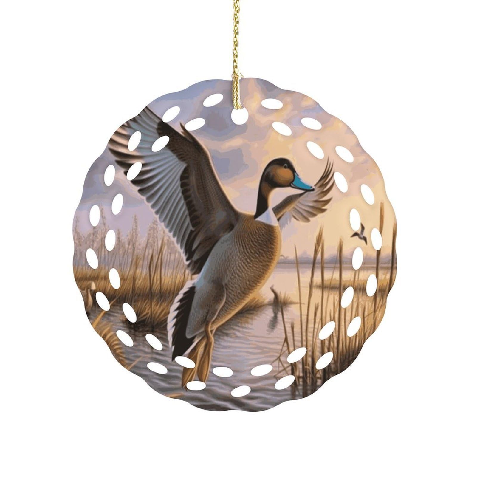 Btcowzrv Style Hunting Flying Wild Ducks Ceramic Ornament,Round Ornaments With Hole Easy To Hang,Hanging Ornament For Wedding Party Home Window Garden Christmas Day Decor
