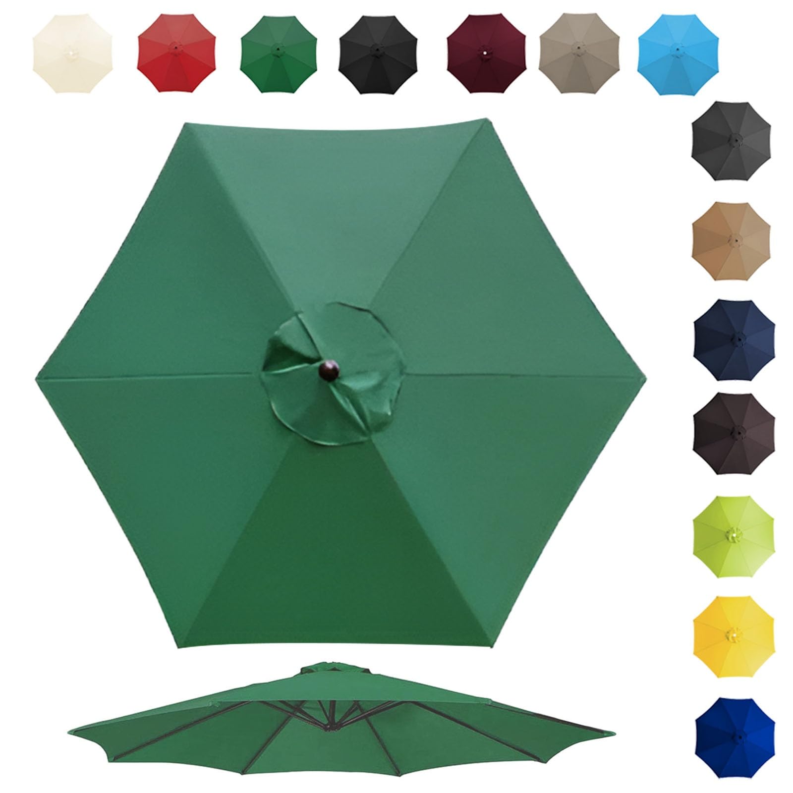 6 Ribs 8 Ribs Sun Umbrella Replacement Cloth, Outdoor Table Umbrella Fabric Canopy Cover, 200cm 270cm 300cm Replacement Umbrella Canopy For Garden Patio Yard Beach Pool Market Table(Color:Green,Size:6