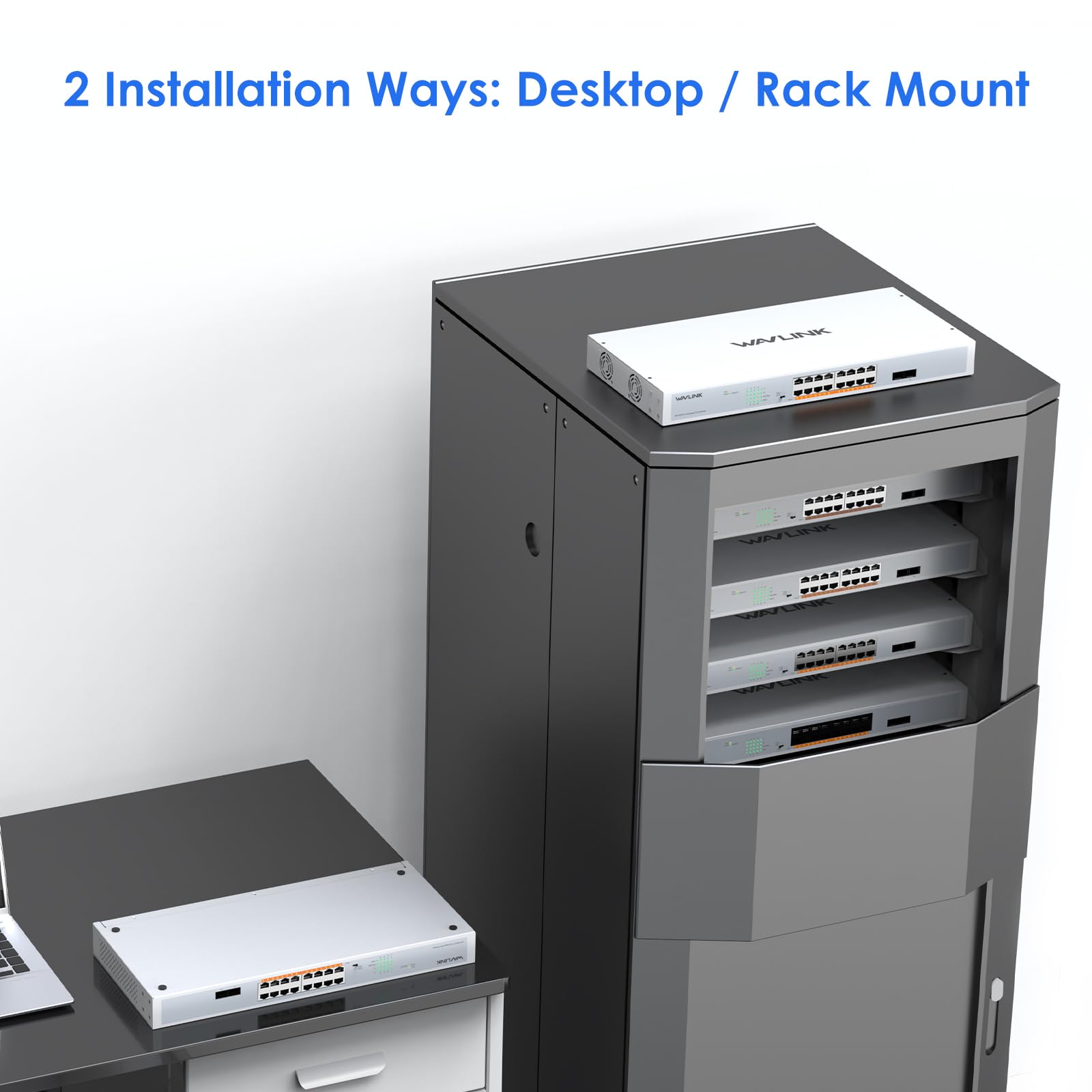 Wavlink a 18 porte Gigabit con 16 porte PoE+, 2 uplink SFP da 1000 Mbps, potenza PoE+ totale di 250 W, switch di rete non gestito con VLAN